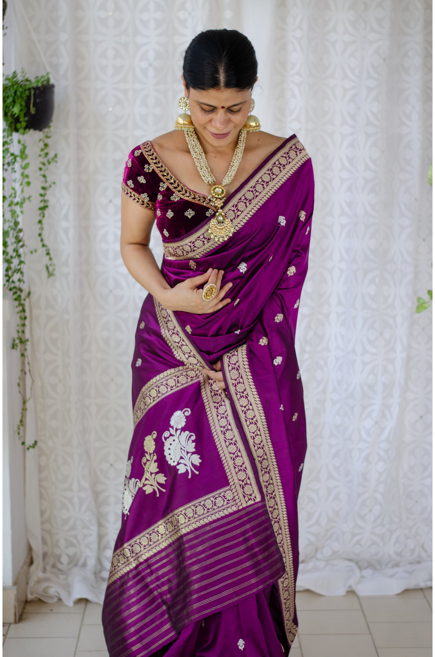 Deep Purple Colour  Meenakari /Silver Jangle  kadwa Weaving Handwoven Katan Mulbery Silk Saree