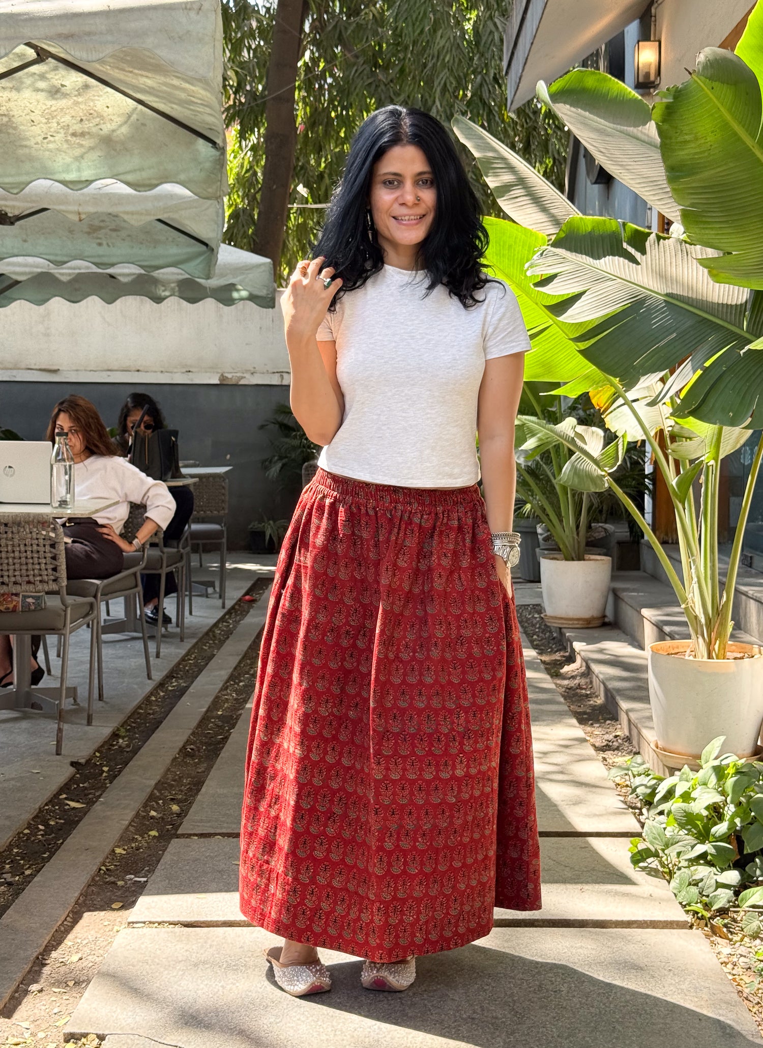Handwoven Khadi Skirt In Handblock Printed Ajrakh