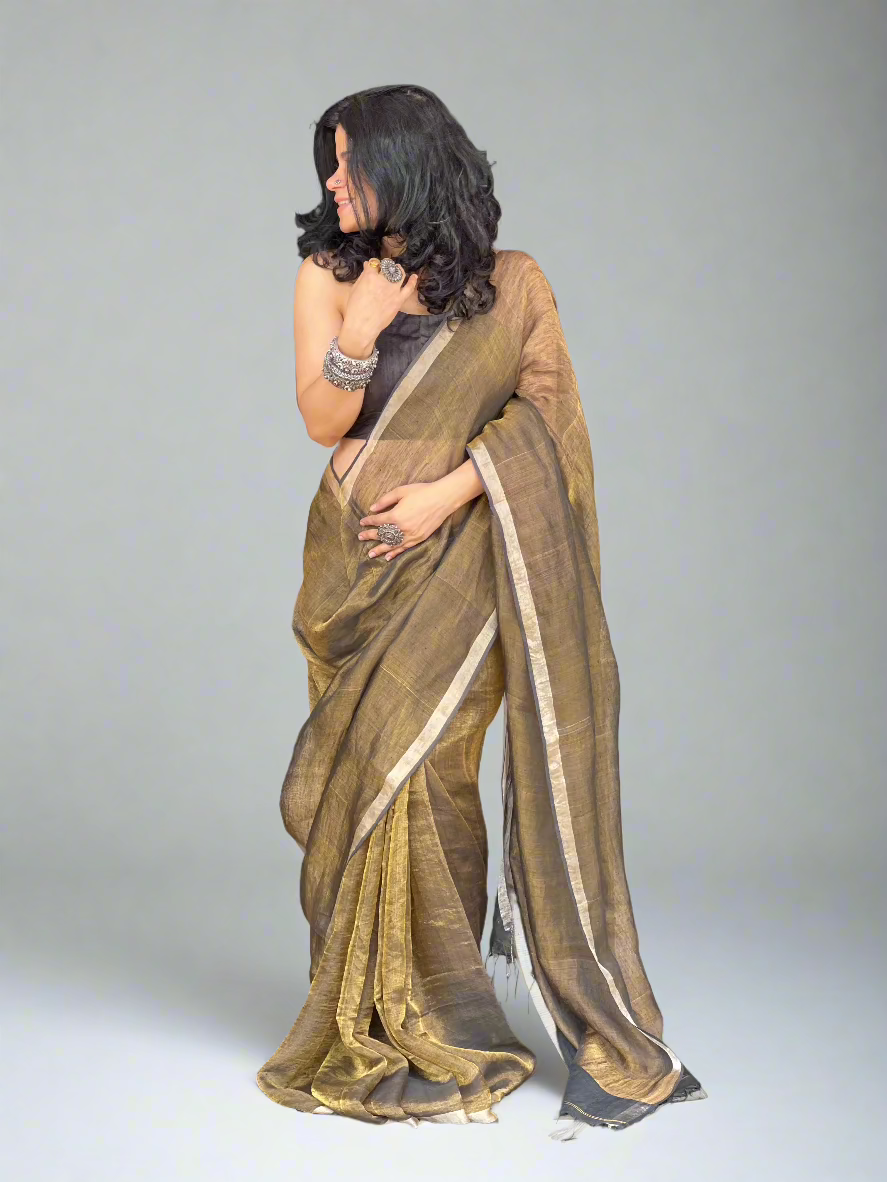 Handloom Linen Zari Saree