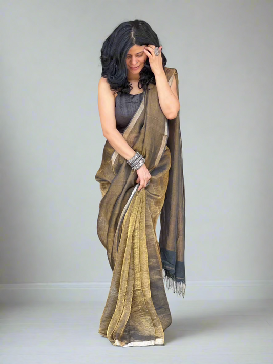 Handloom Linen Zari Saree