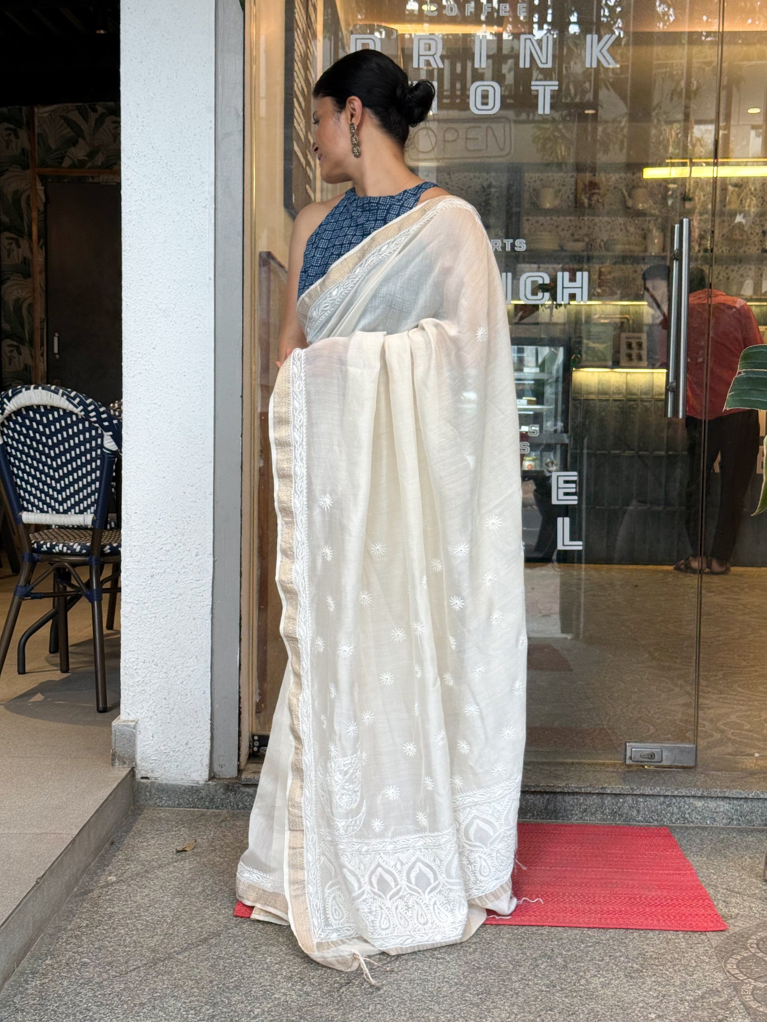 A Hand-Embroidered Chikankari  Chanderi Silk  Saree