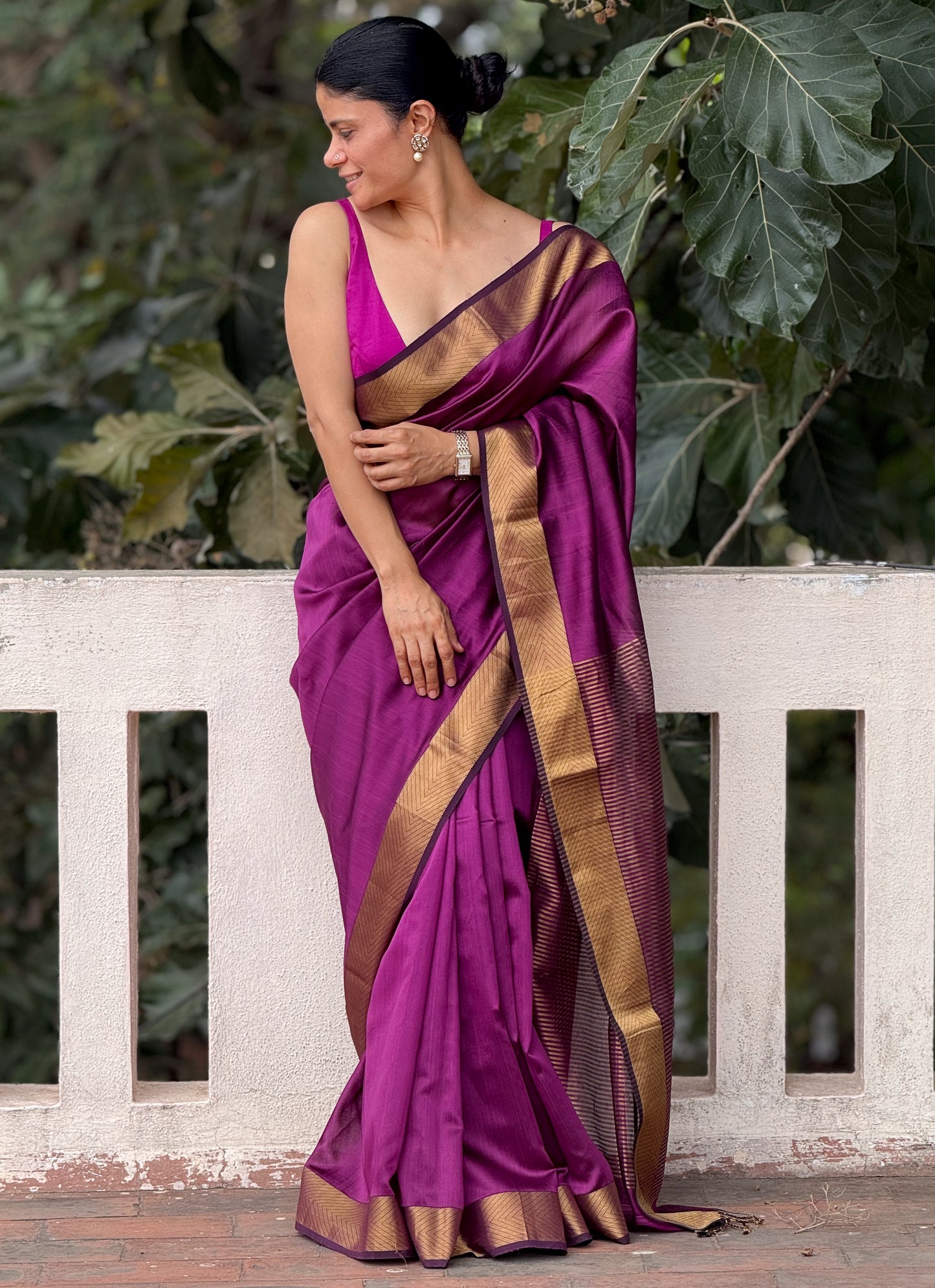 Handloom Maheshwari Resham Silk Saree .