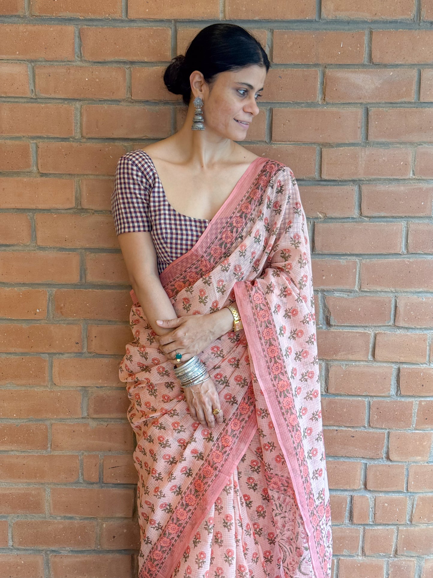 Hand block Printed  Kota Doria Saree