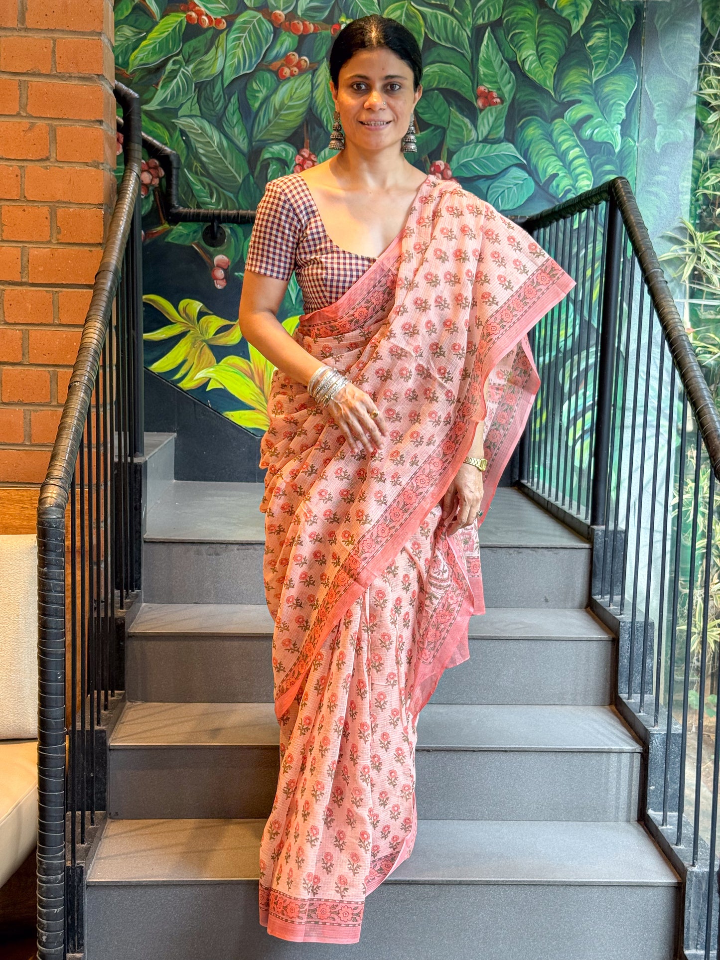 Hand block Printed  Kota Doria Saree