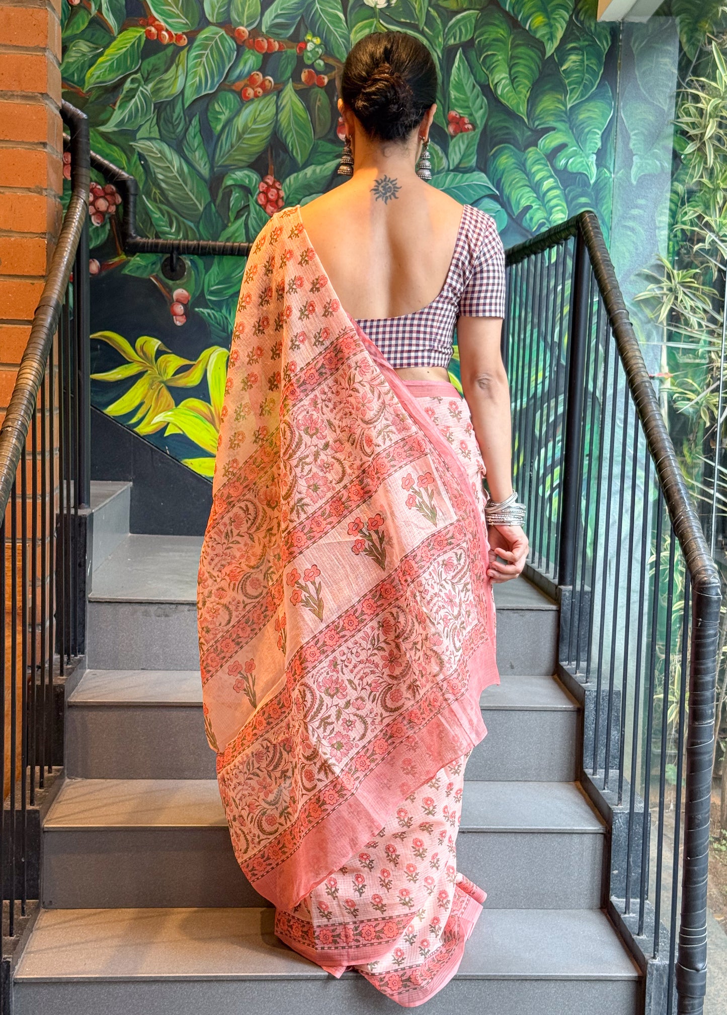 Hand block Printed  Kota Doria Saree