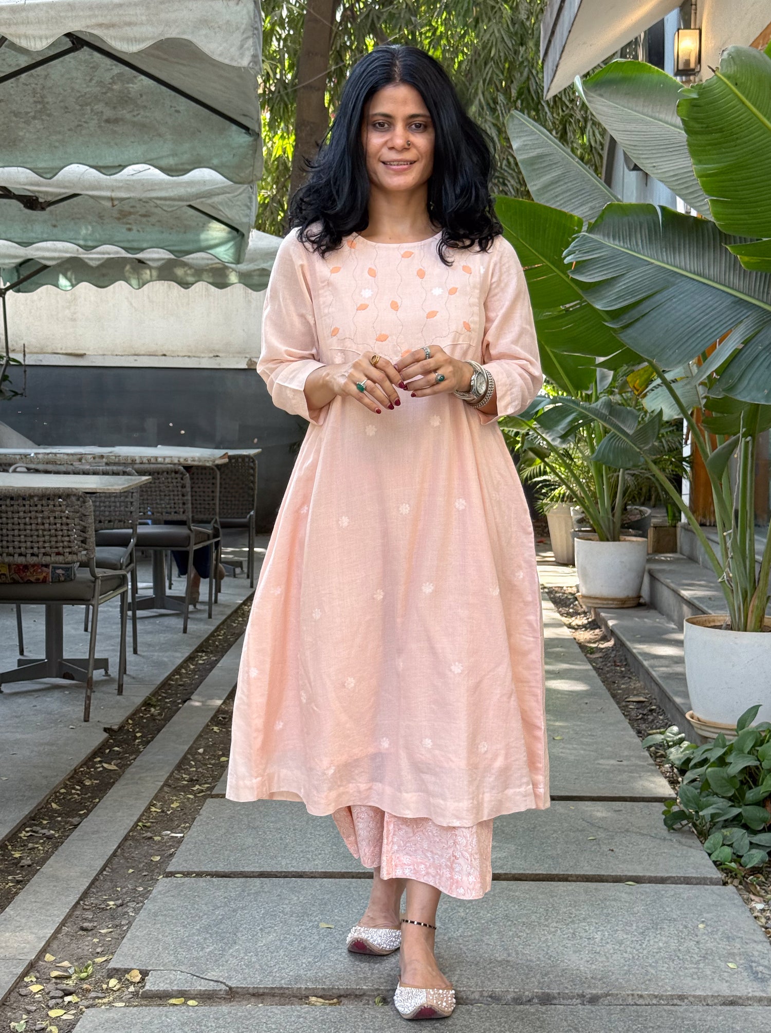 Handspun Handwoven Jamdani Kurta With Hand Embroidered.