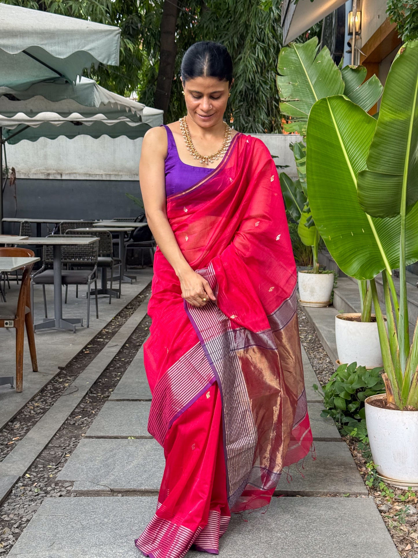 Handloom Maheshwari Cotton Silk Saree .