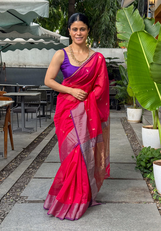 Handloom Maheshwari Cotton Silk Saree .