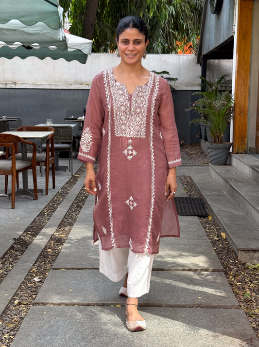 Handloom And Handembroidered Chikankari Kota Doria  Kurta