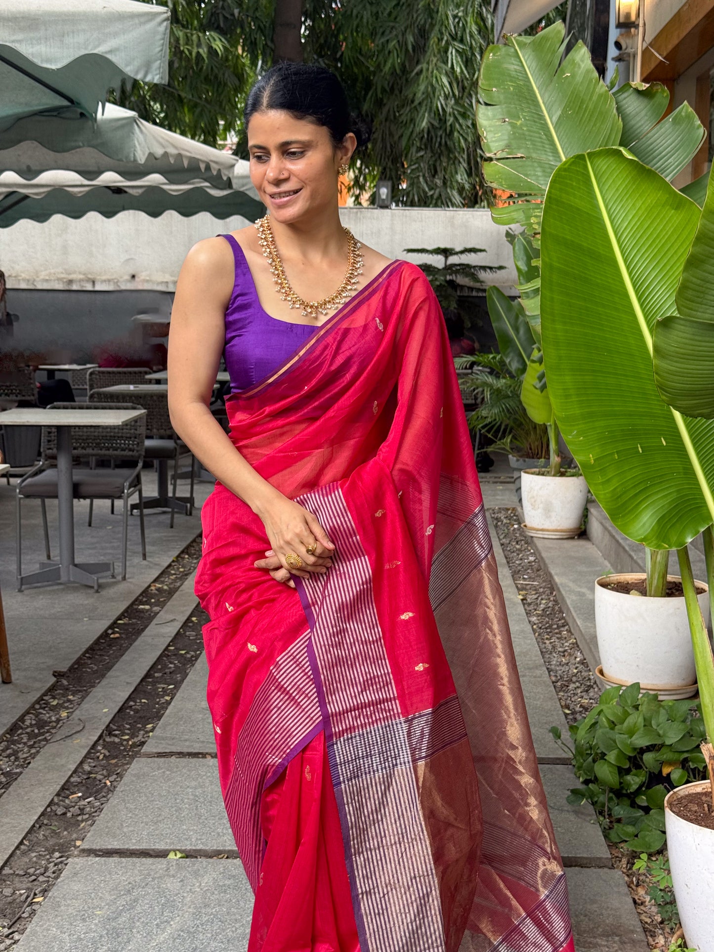 Handloom Maheshwari Cotton Silk Saree .