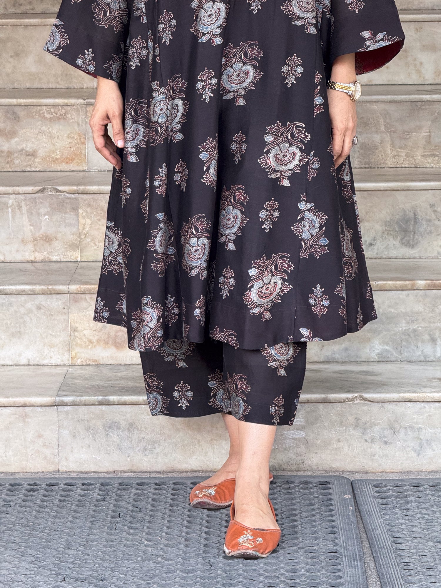 Handblock Printed Natural Dyed Ajrakh Chanderi Silk Pant