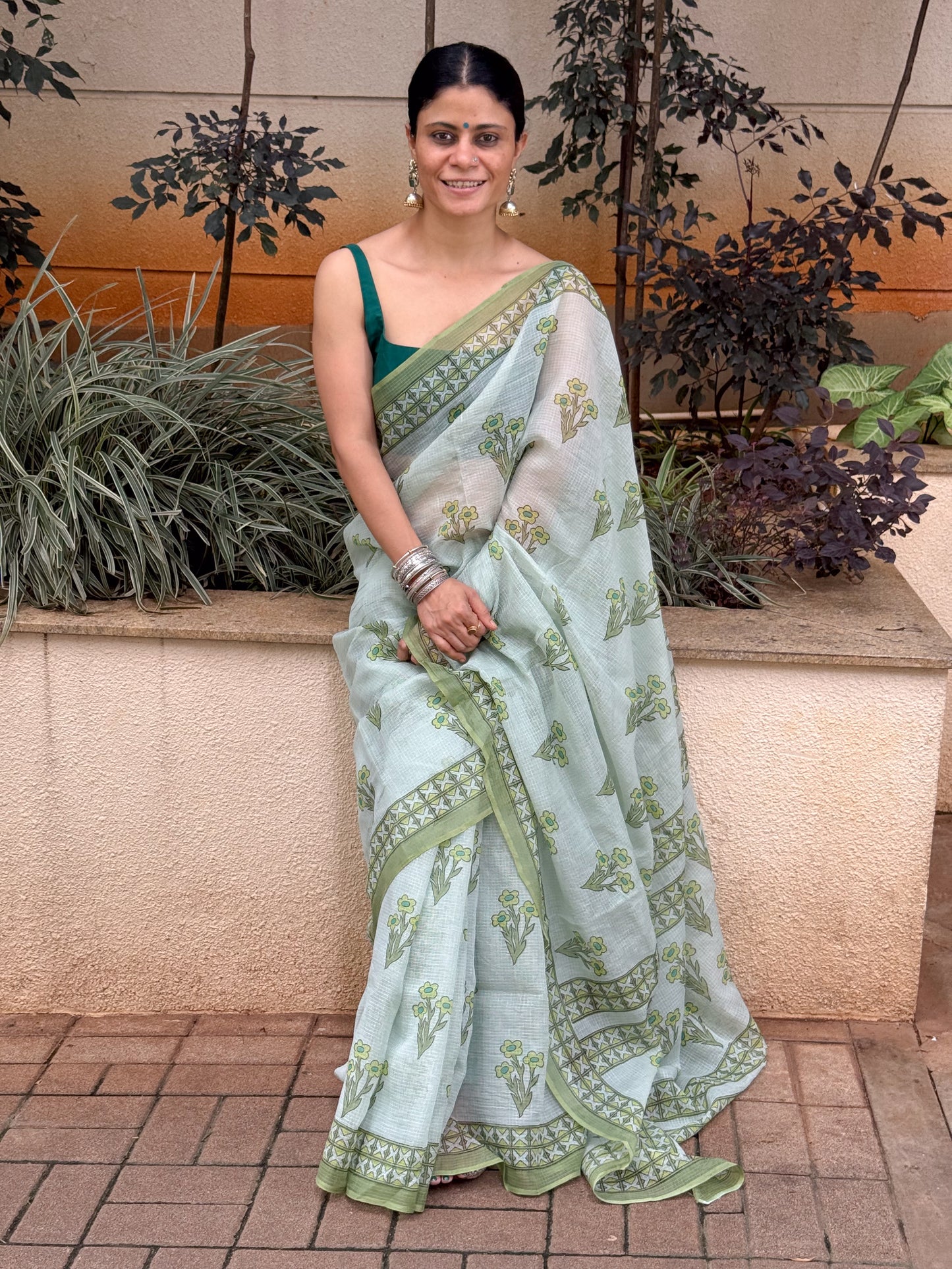 Hand block Printed  Kota Doria Saree