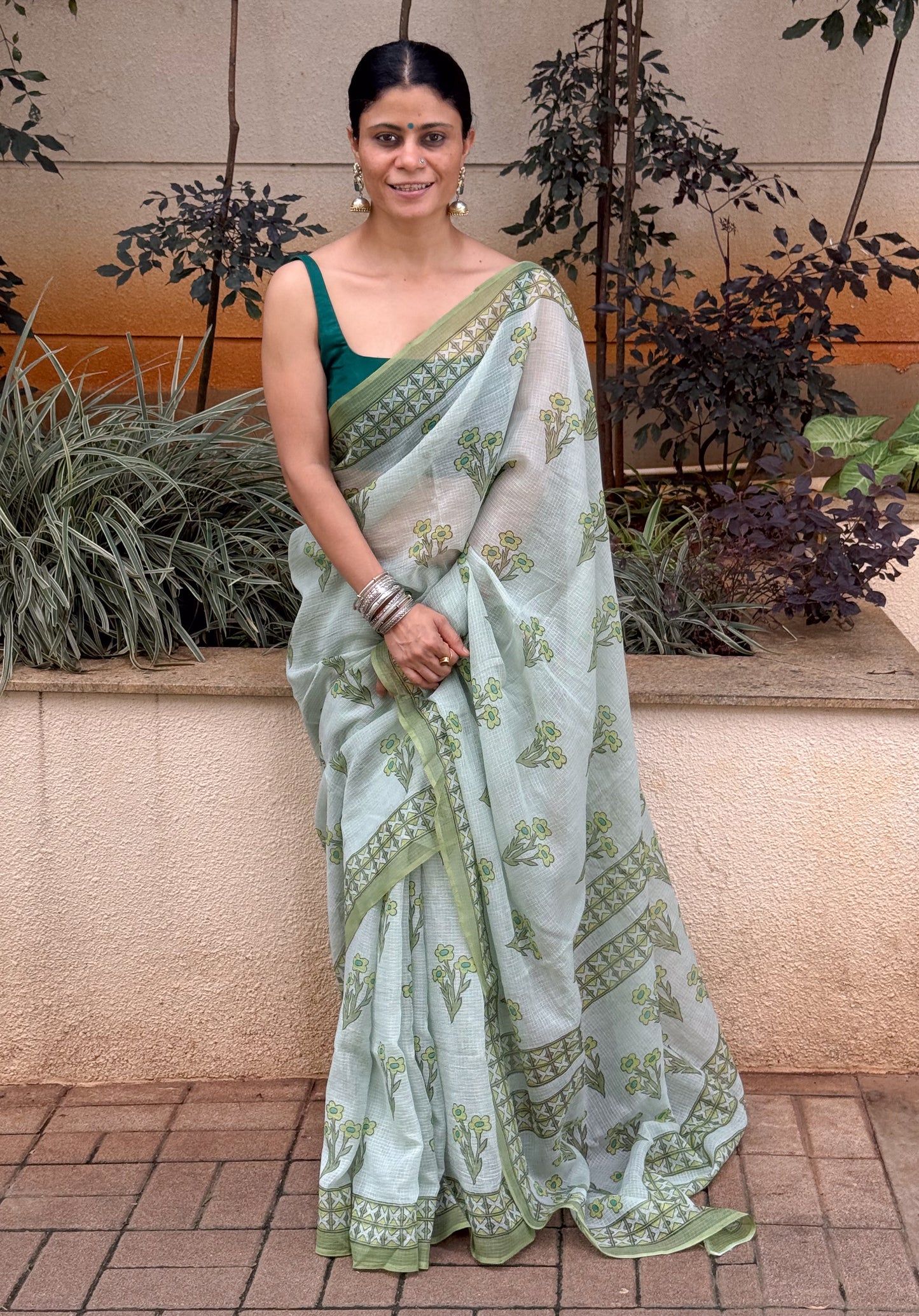 Hand block Printed  Kota Doria Saree