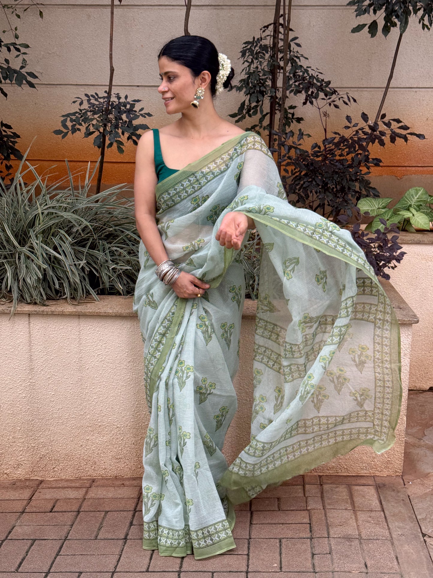 Hand block Printed  Kota Doria Saree
