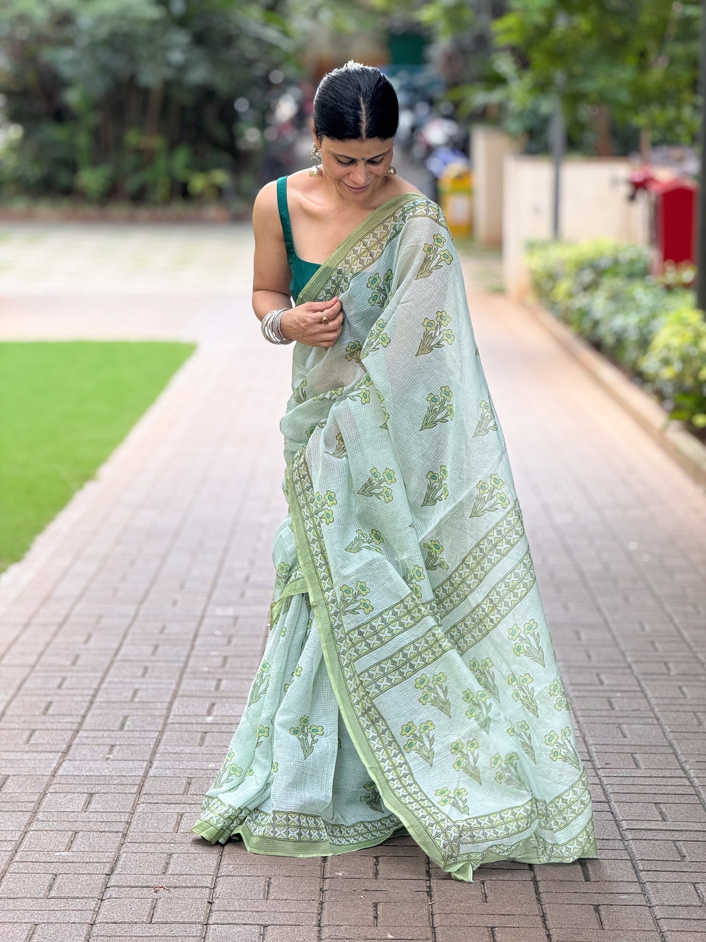 Hand block Printed  Kota Doria Saree