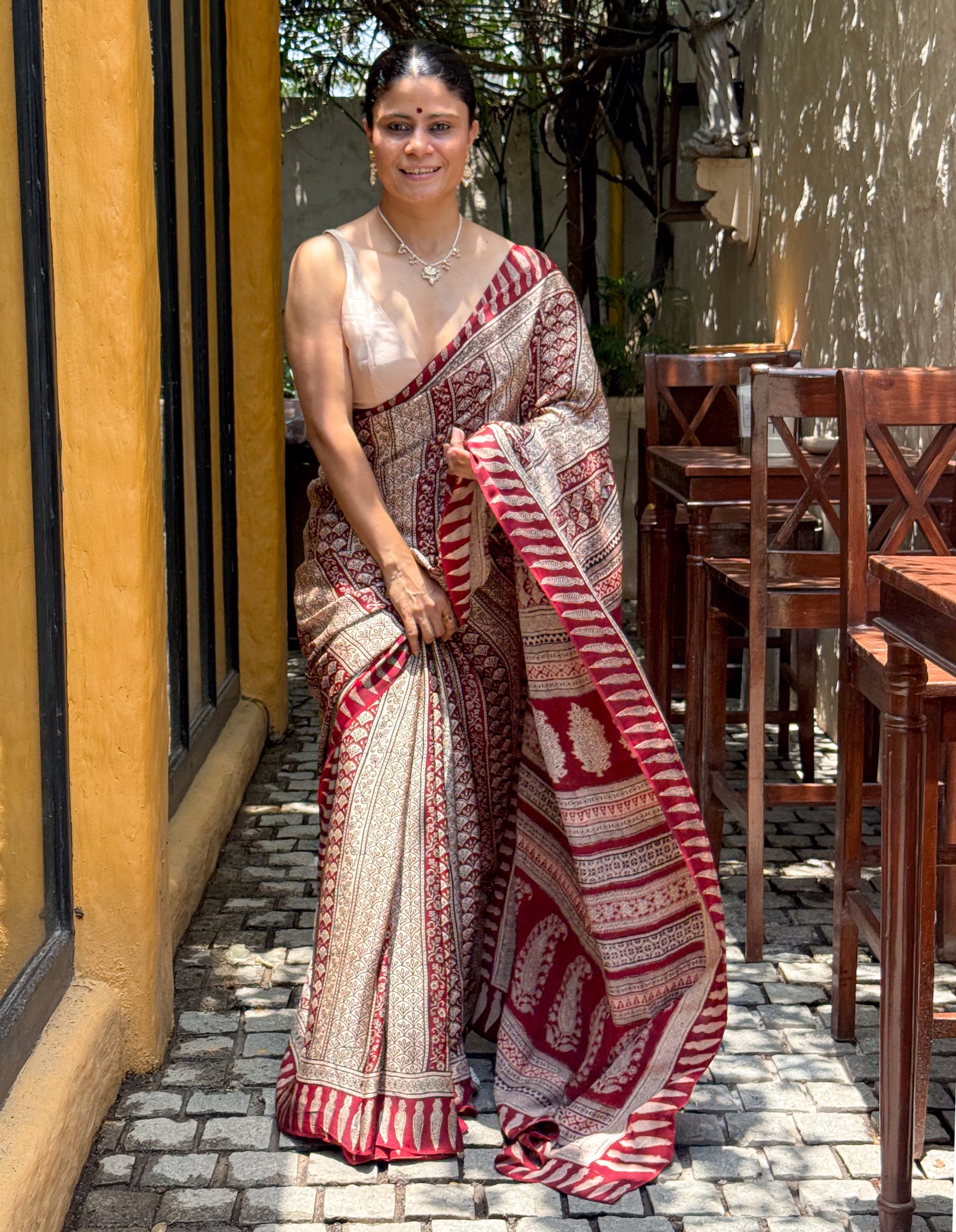Handloom Modal Silk With Handblock Bagh Printed.