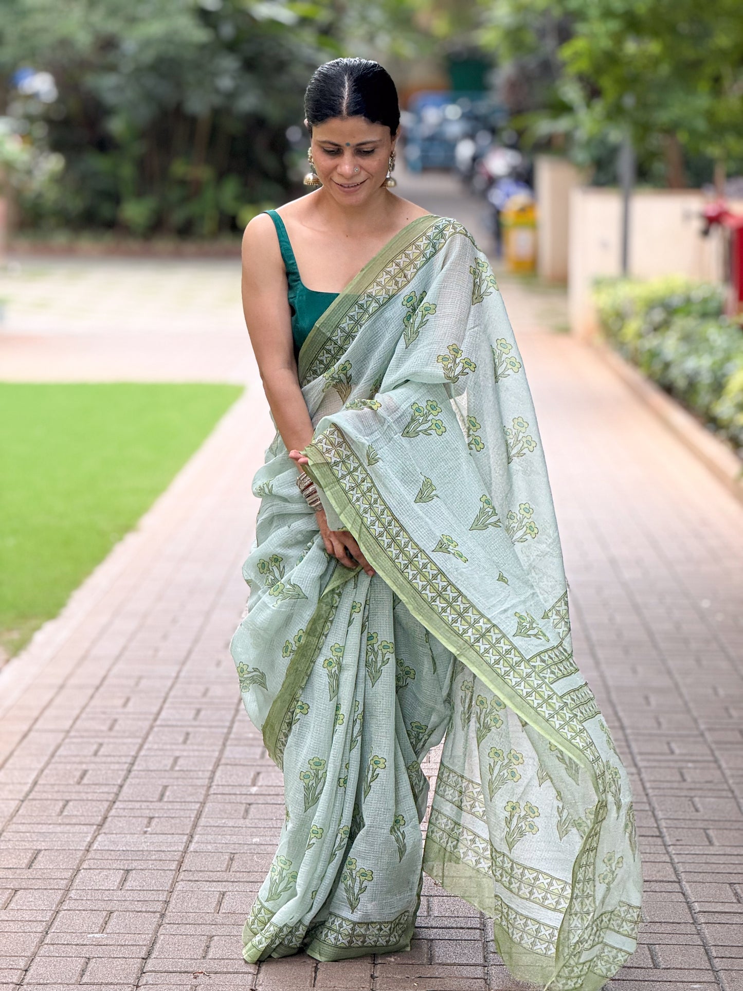 Hand block Printed  Kota Doria Saree