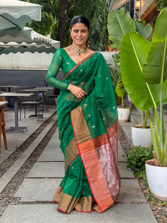 Handloom Maheshwari Cotton Silk Saree .