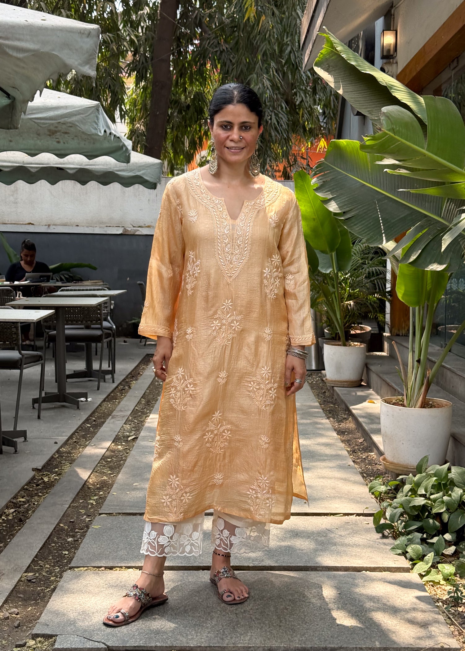 Pure Tussar Silk Chikankari  Embroidered Kurta