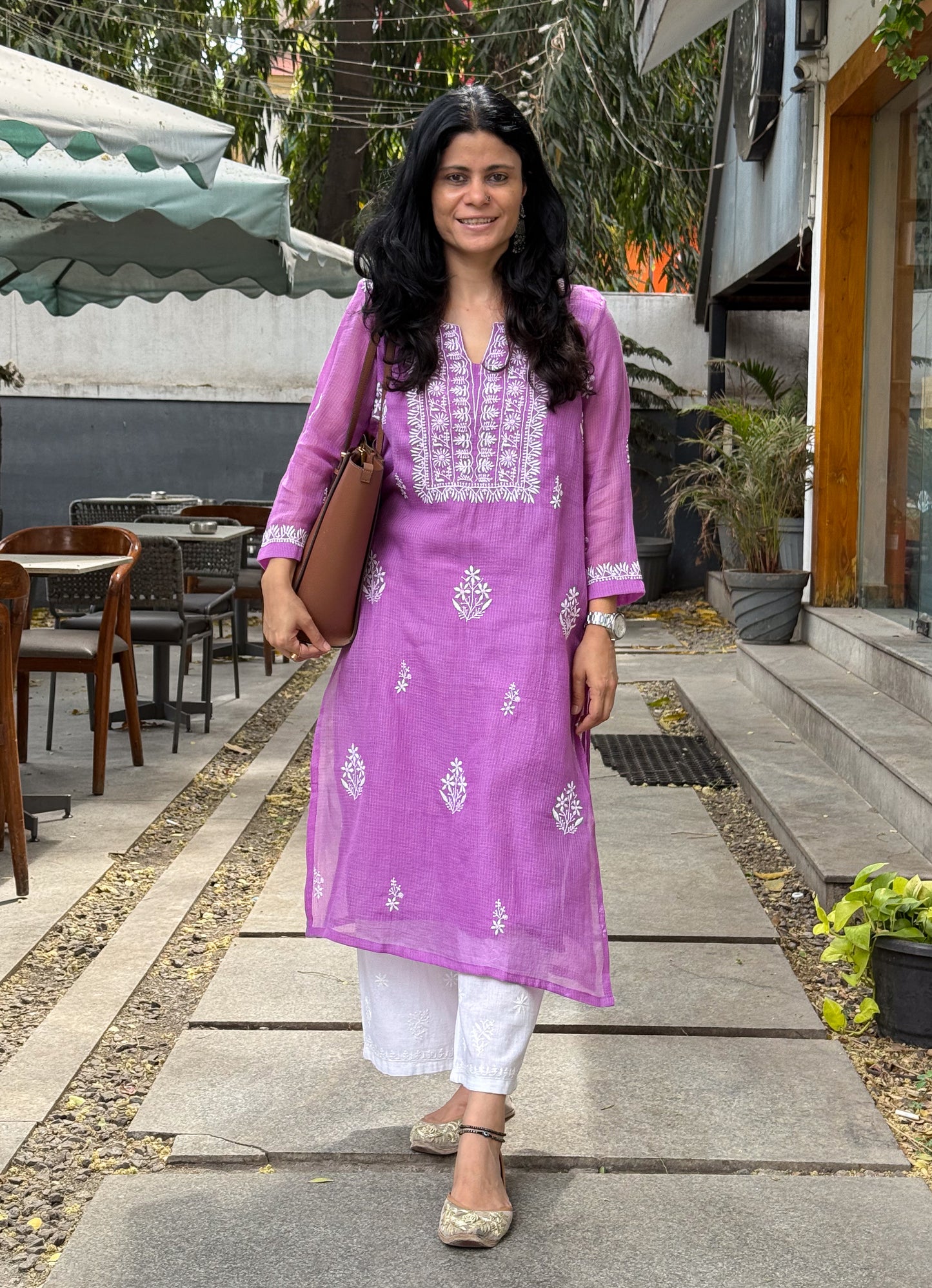 Handloom And Handembroidered Chikankari Kota Doria  Kurta