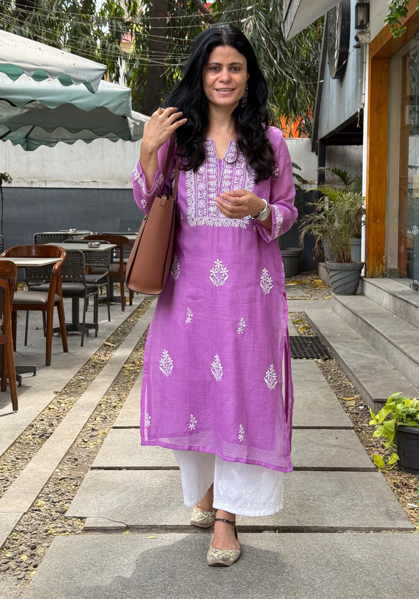 Handloom And Handembroidered Chikankari Kota Doria  Kurta