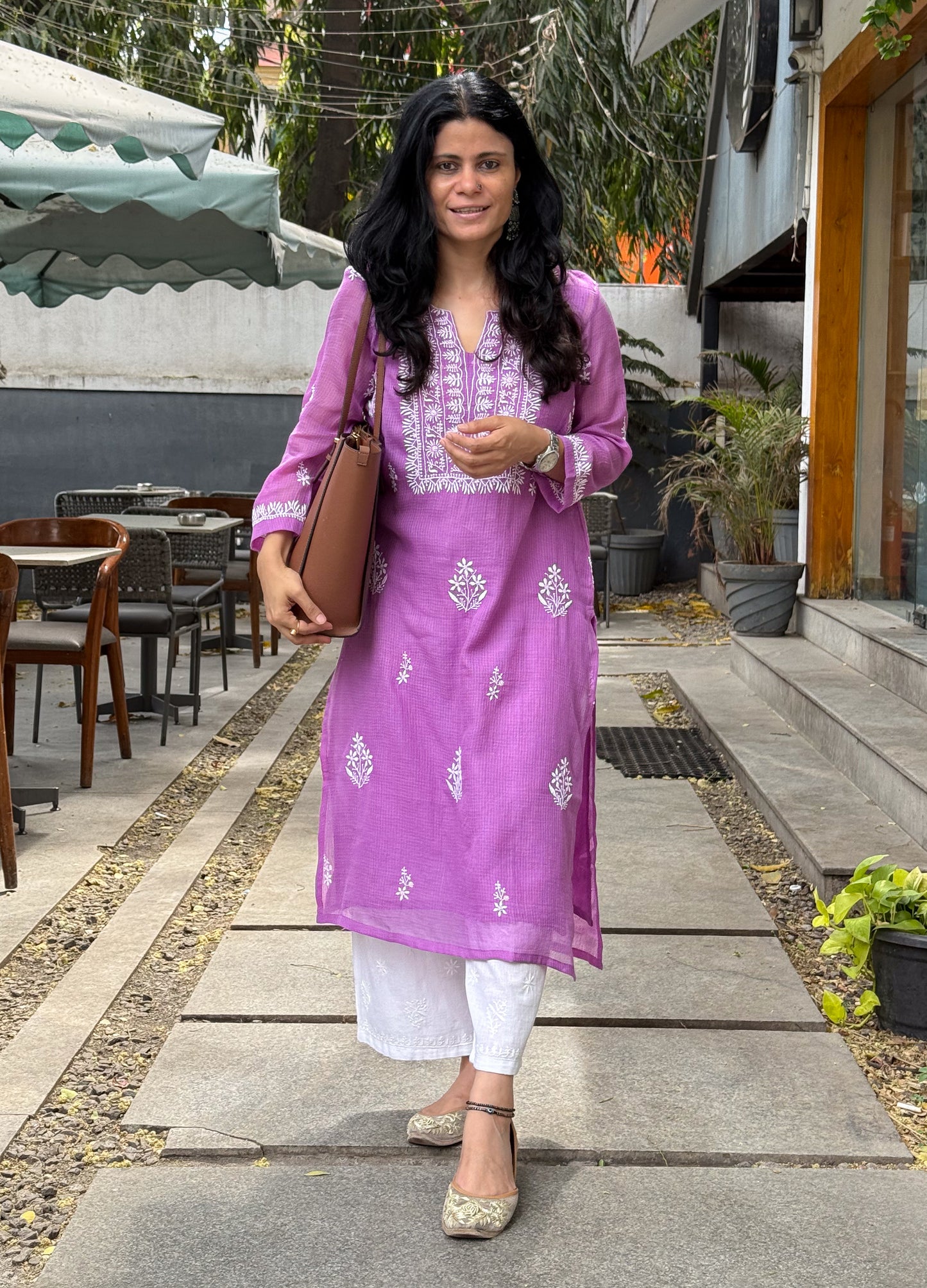 Handloom And Handembroidered Chikankari Kota Doria  Kurta