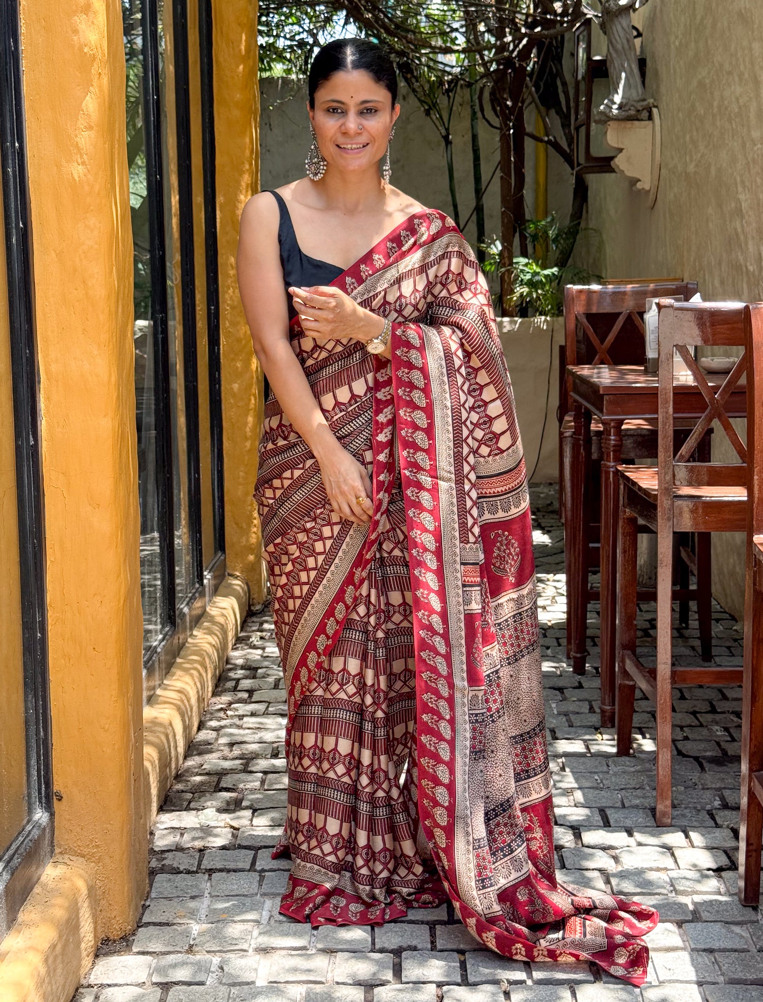 Handloom Modal Silk With Handblock Bagh Printed.