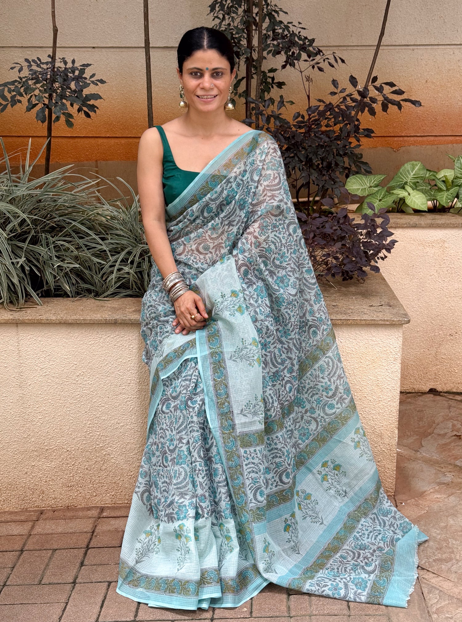 Hand block Printed  Kota Doria Saree