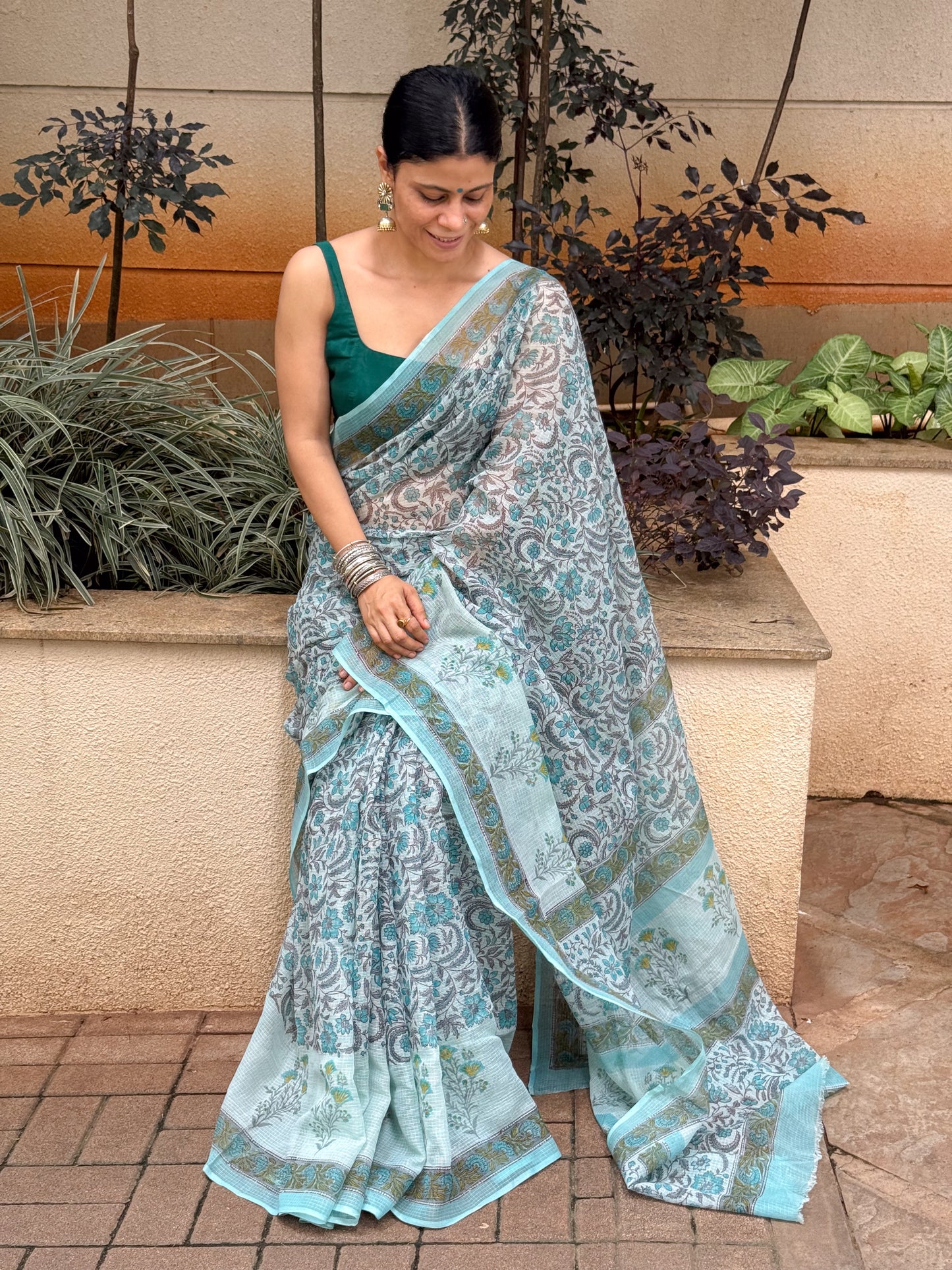 Hand block Printed  Kota Doria Saree