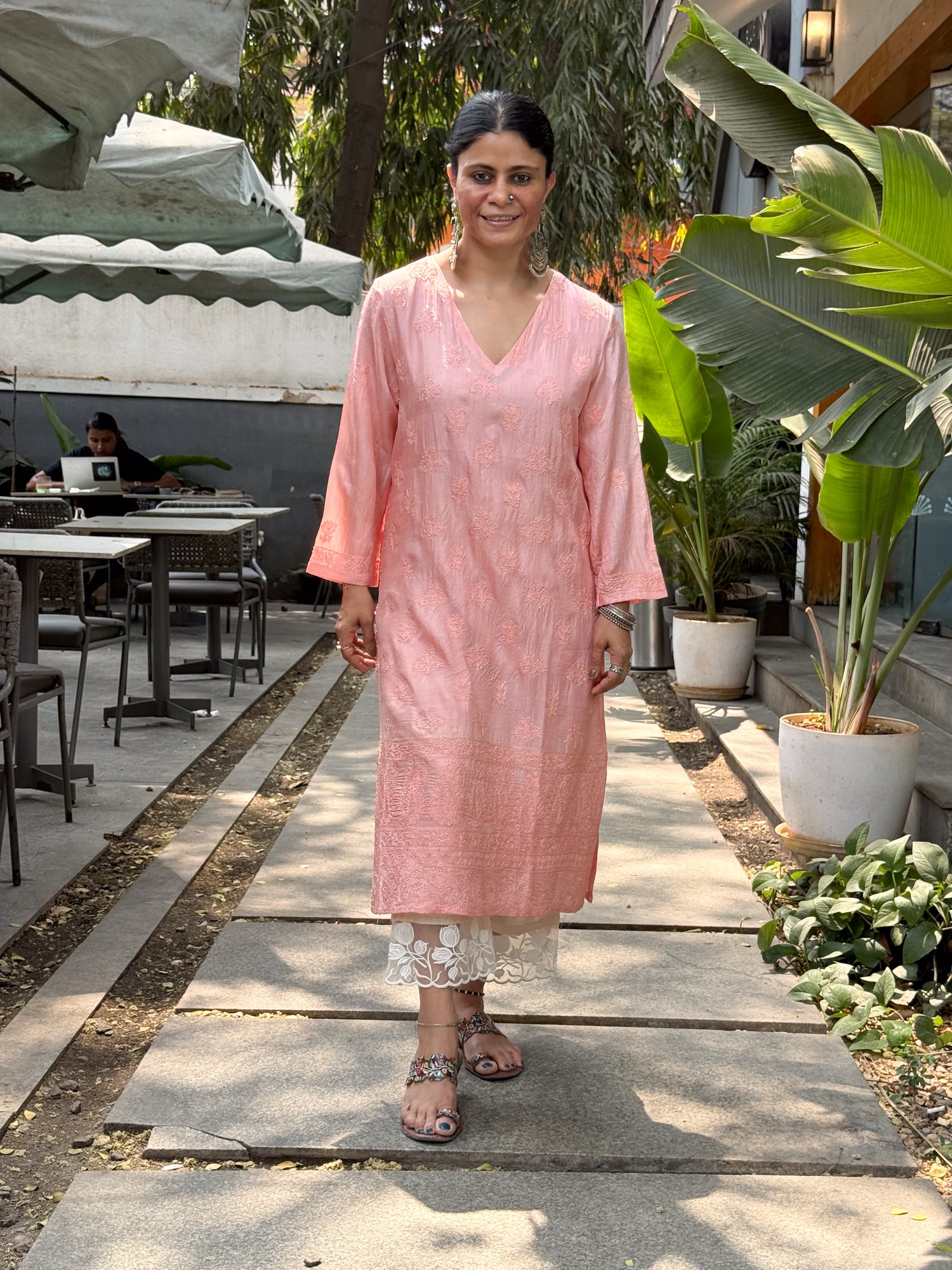 Pure Tussar Silk Chikankari  Embroidered Kurta