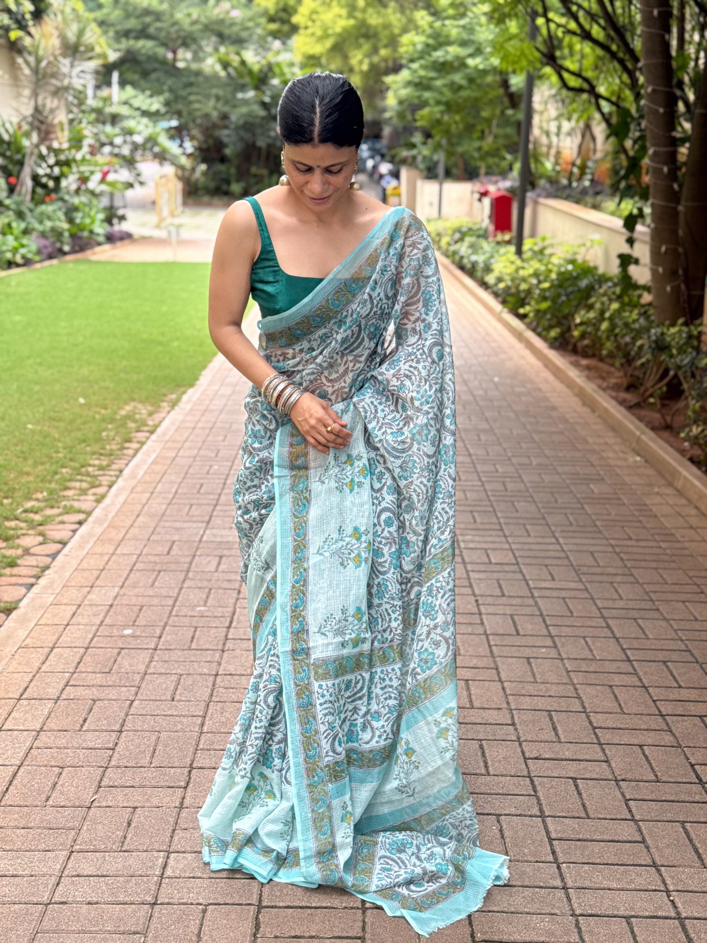 Hand block Printed  Kota Doria Saree