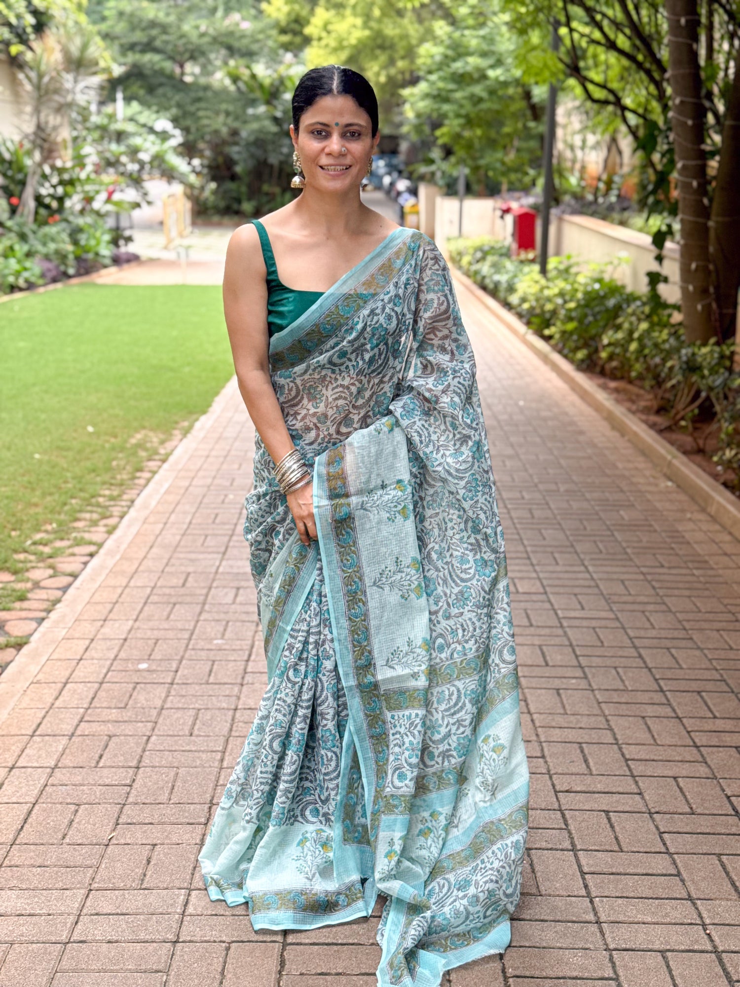 Hand block Printed  Kota Doria Saree