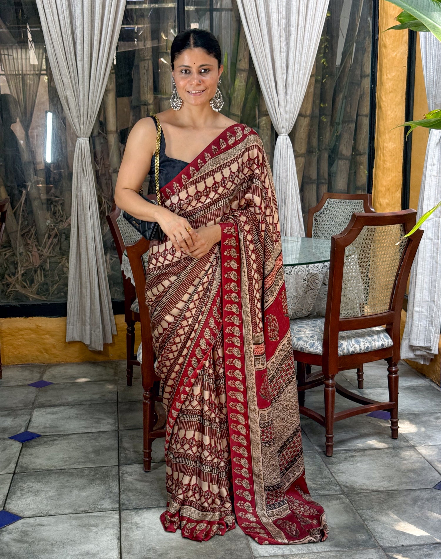 Handloom Modal Silk With Handblock Bagh Printed.