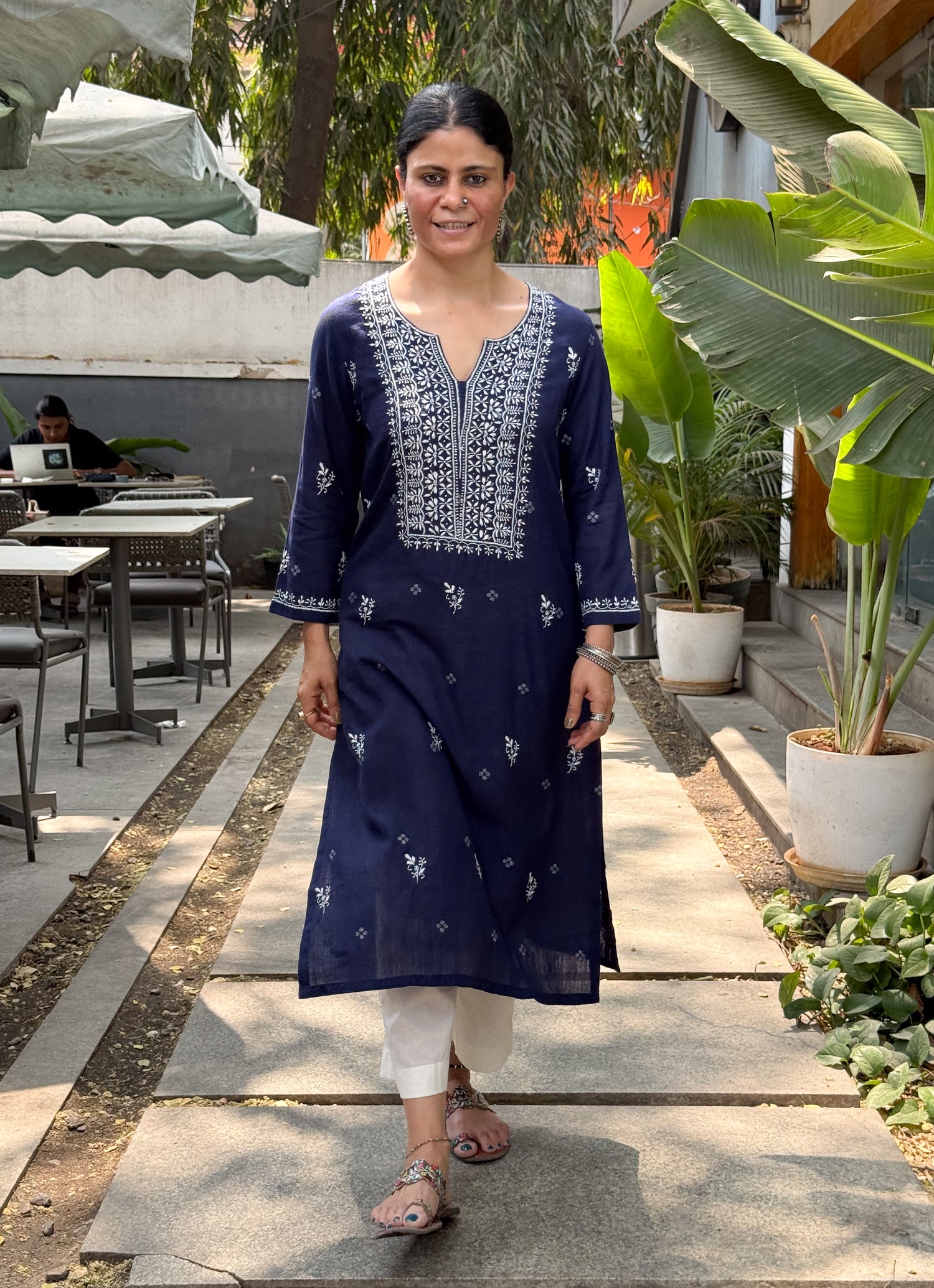 Pure Handloom Jamdani Chikankari  Embroidered Kurta