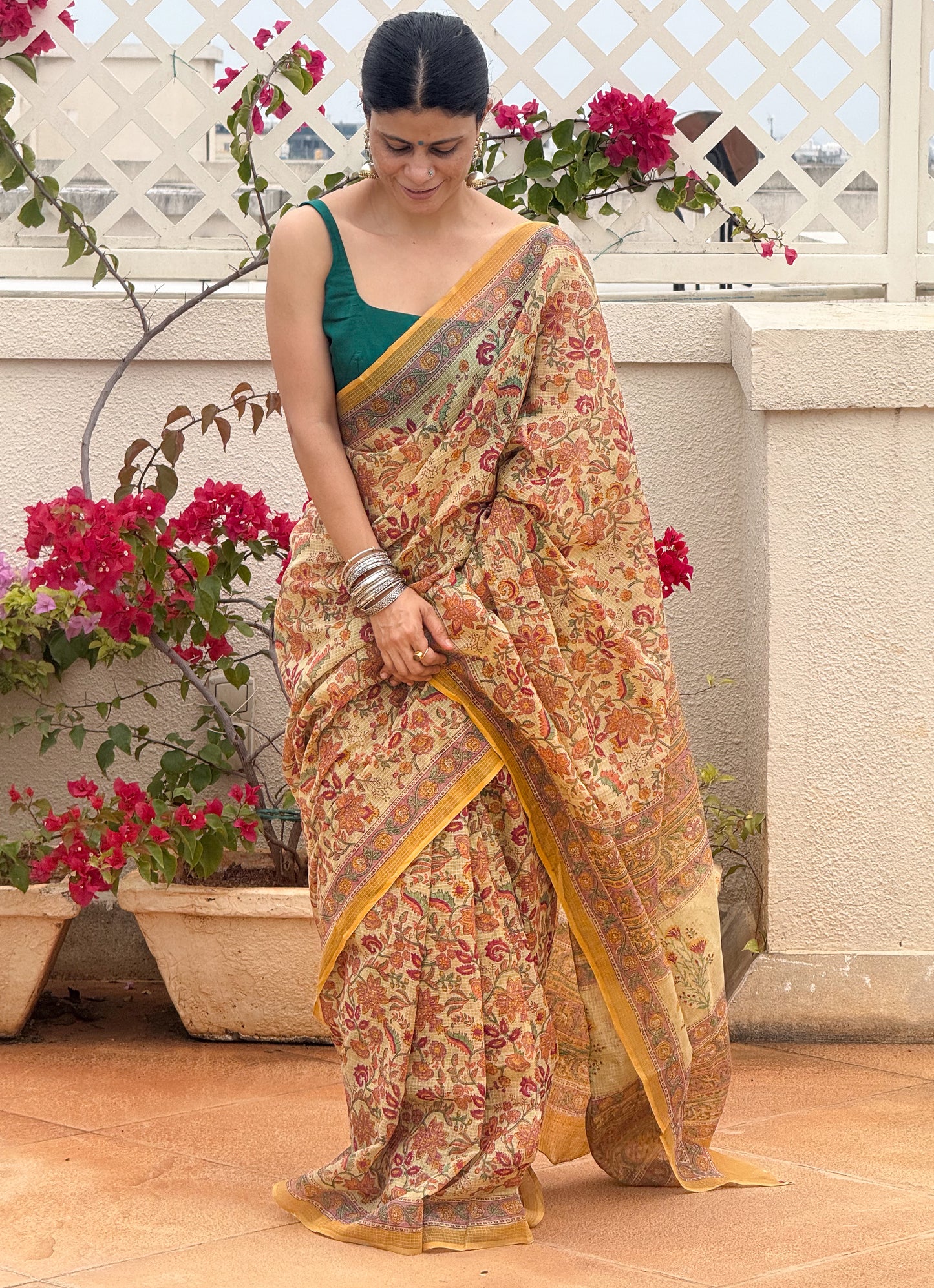 Hand block Printed  Kota Doria Saree