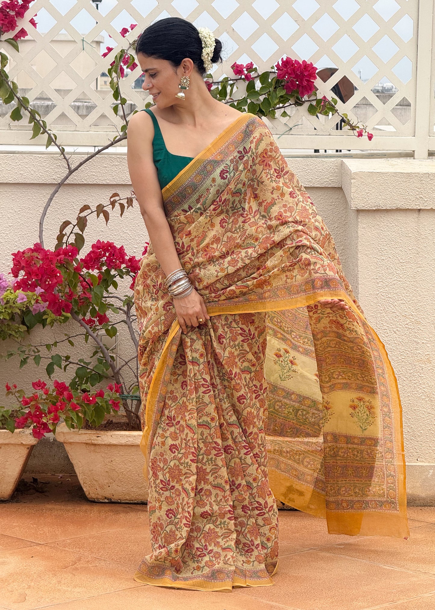 Hand block Printed  Kota Doria Saree