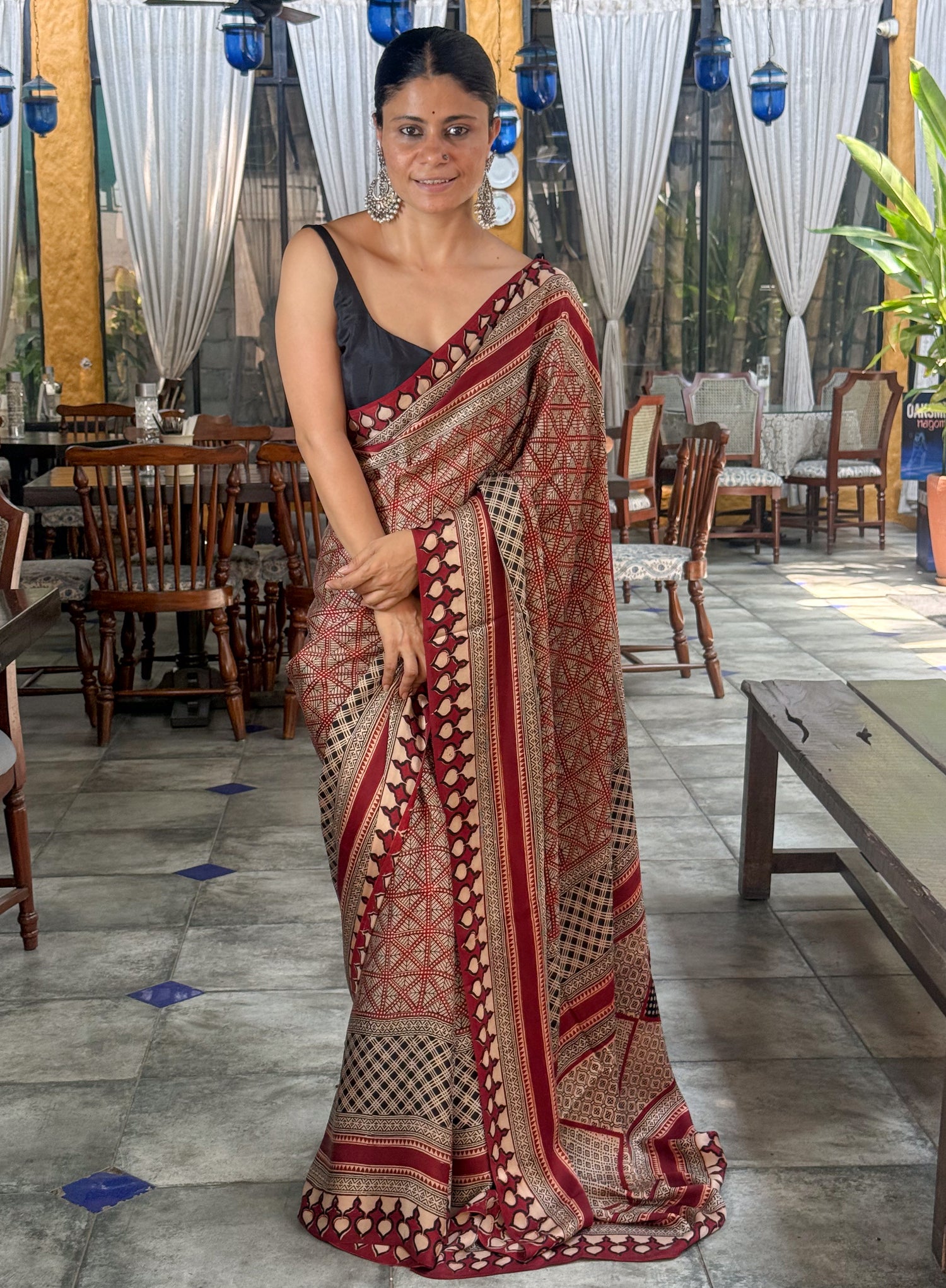 Handloom Modal Silk With Handblock Bagh Printed.