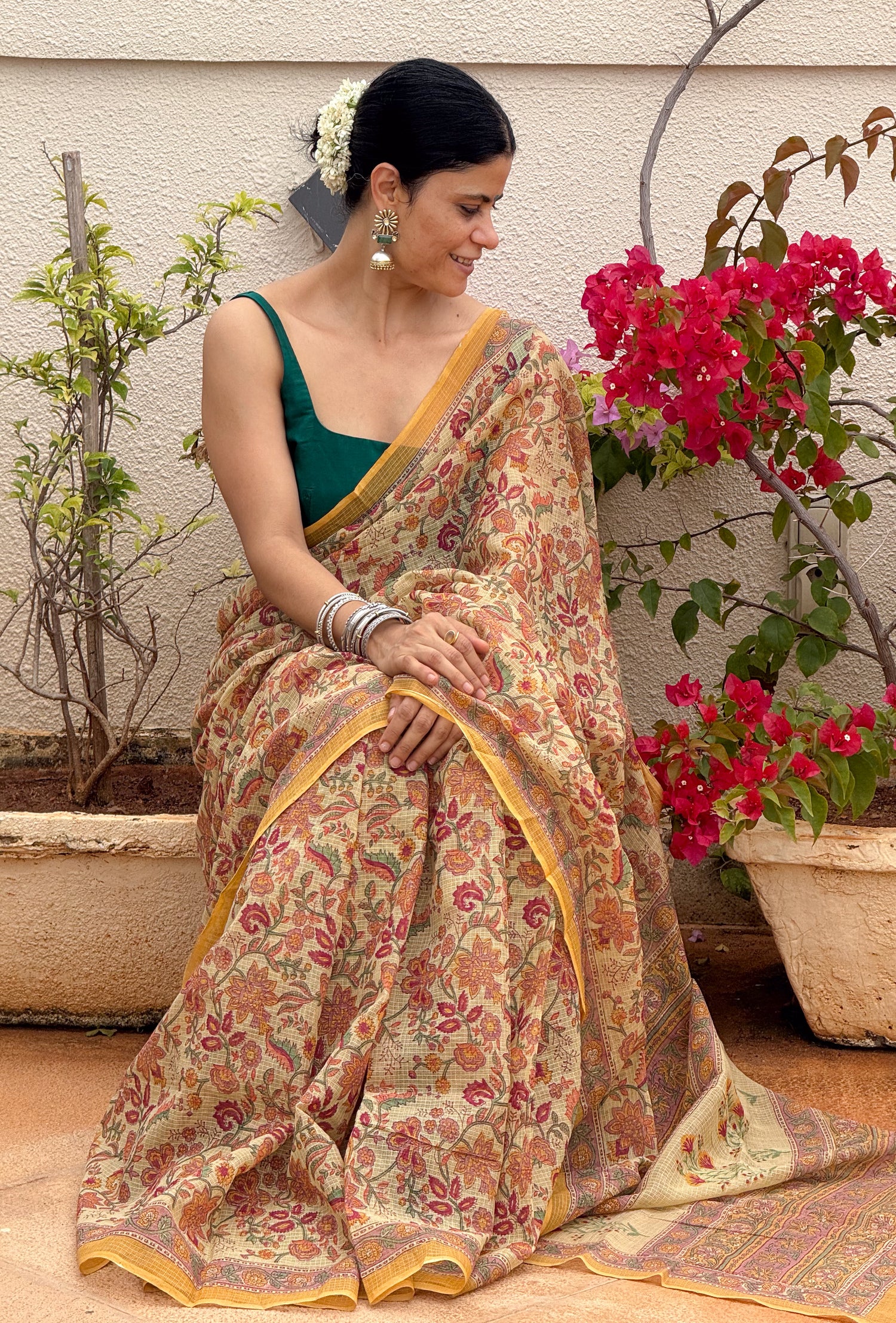 Hand block Printed  Kota Doria Saree