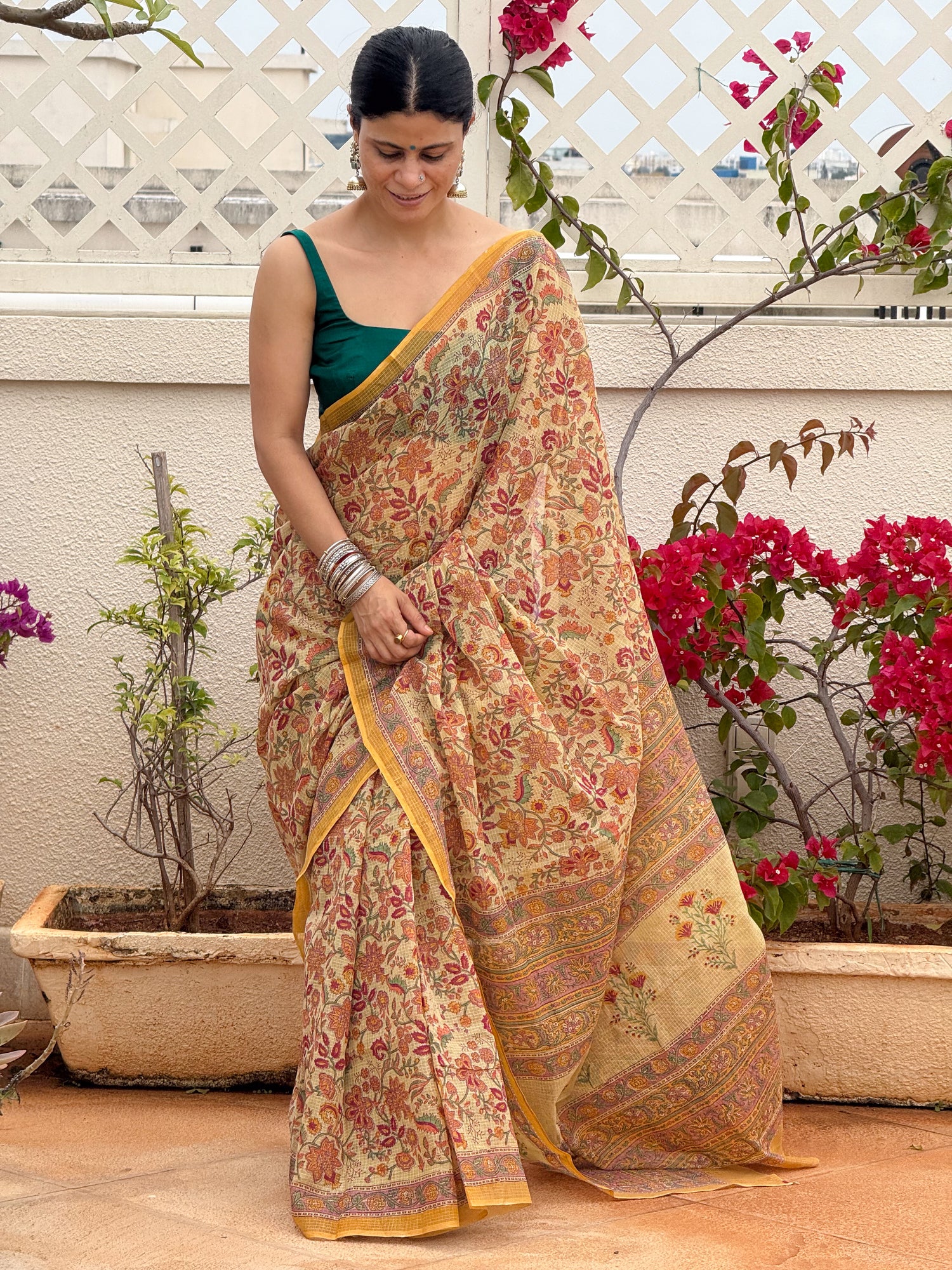 Hand block Printed  Kota Doria Saree