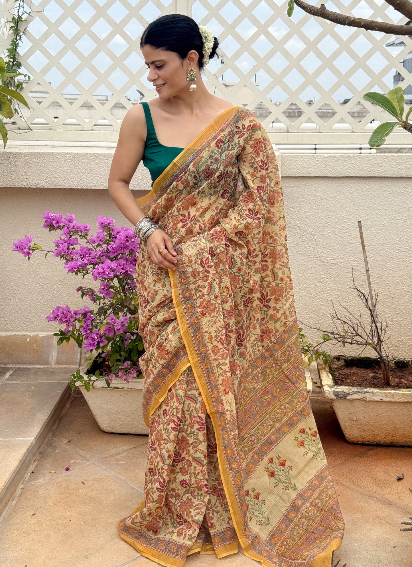 Hand block Printed  Kota Doria Saree