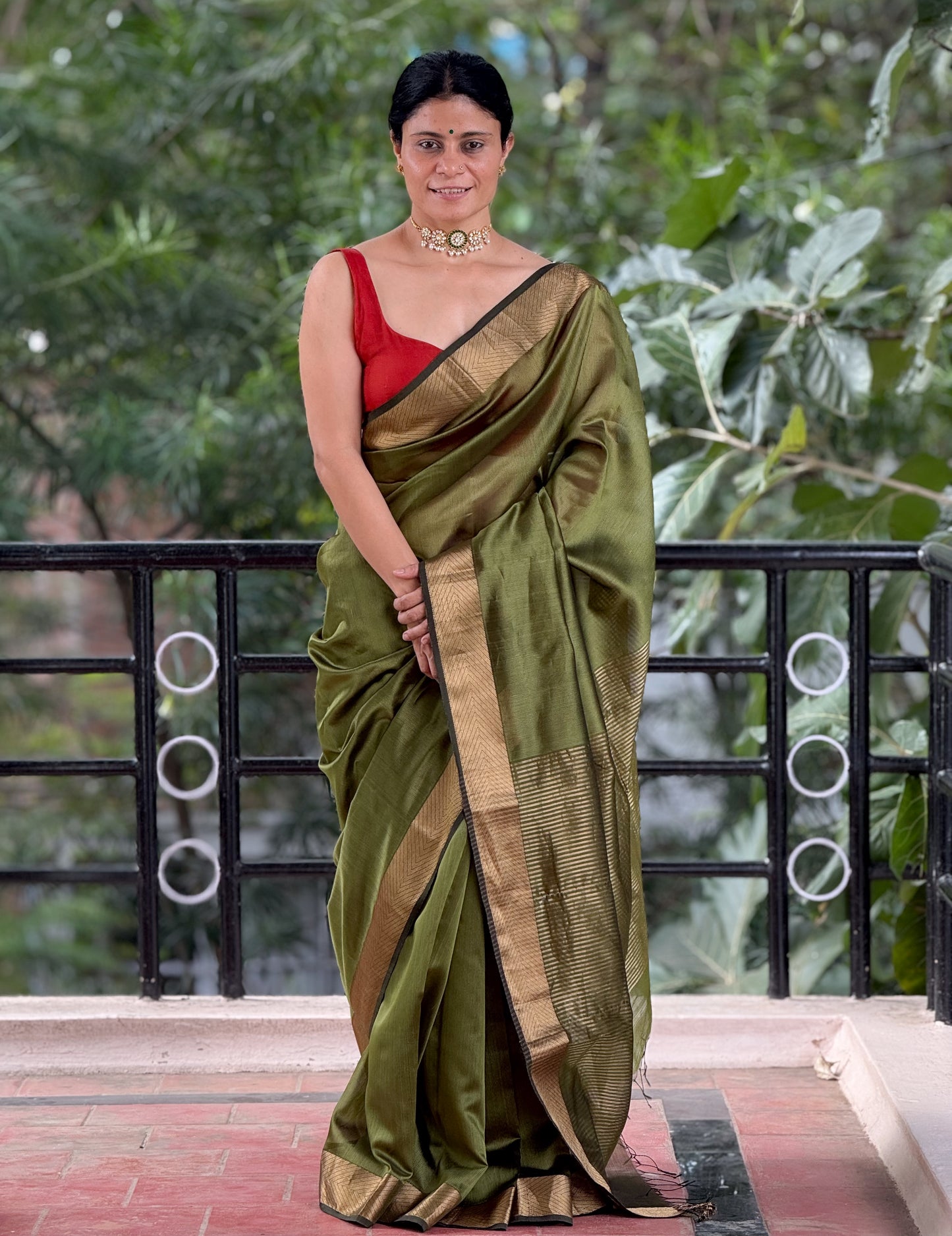 Handloom Maheshwari Resham Silk Saree .