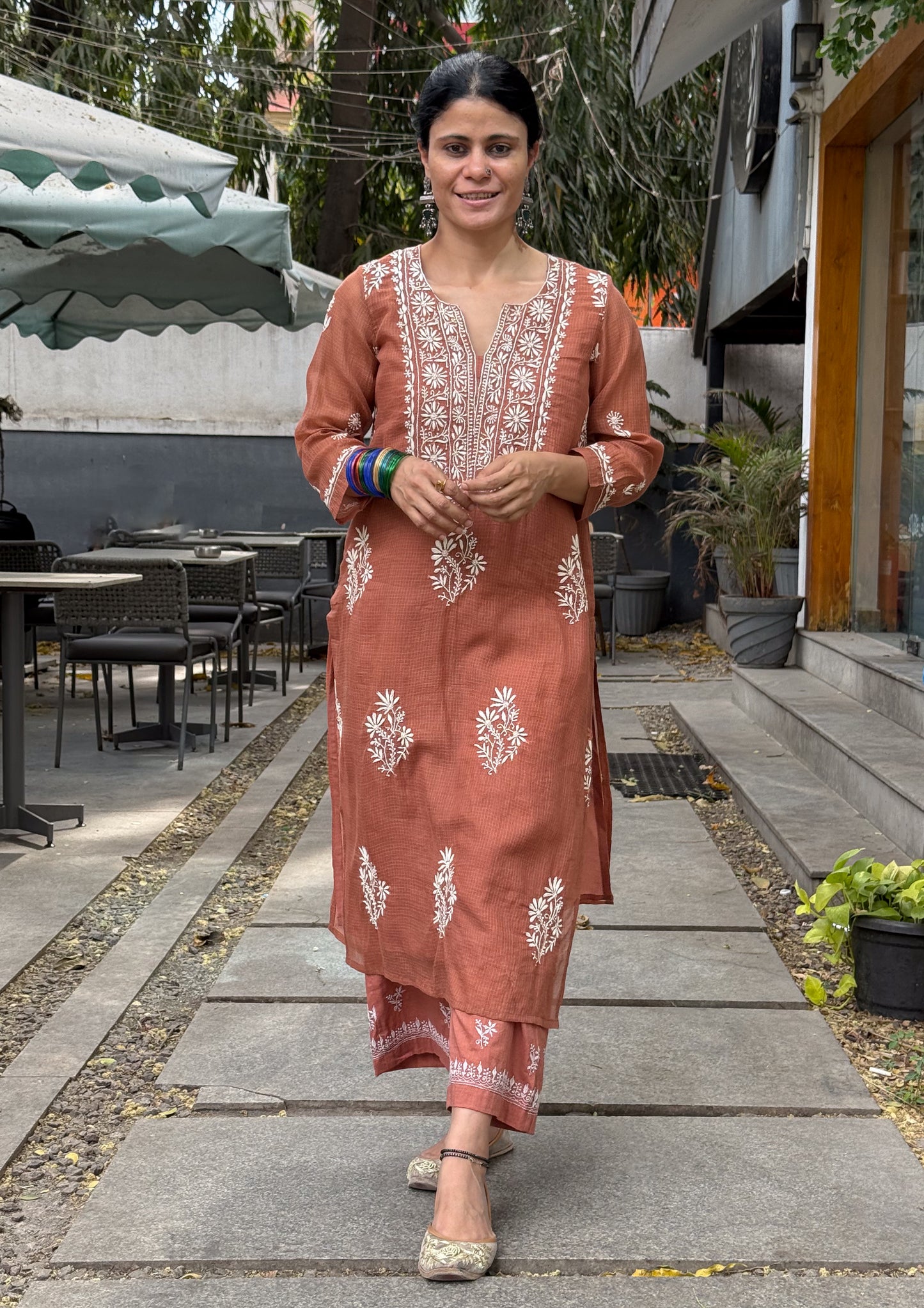 Handloom And Handembroidered Chikankari Kota Doria  Kurta