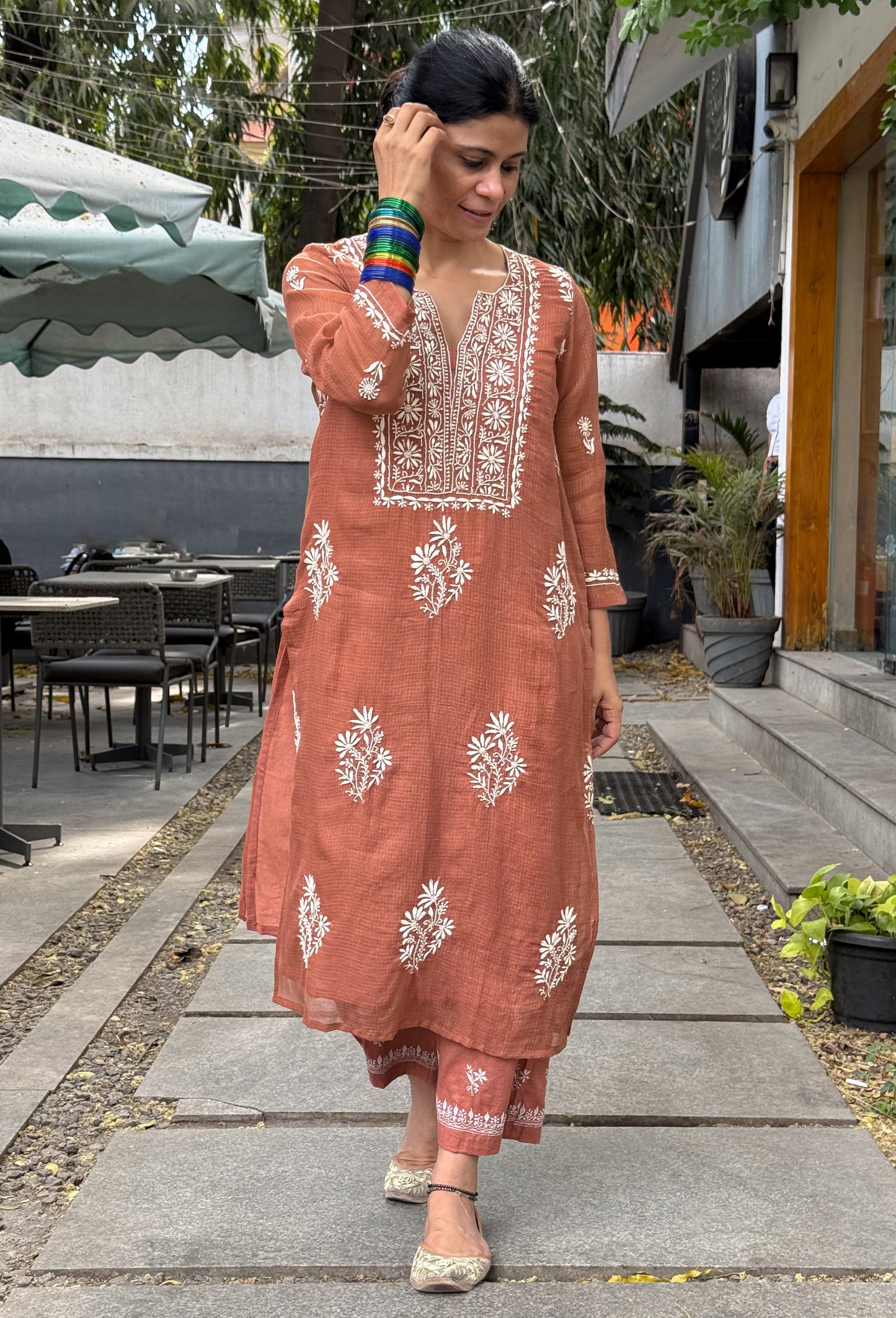 Handloom And Handembroidered Chikankari Kota Doria  Kurta