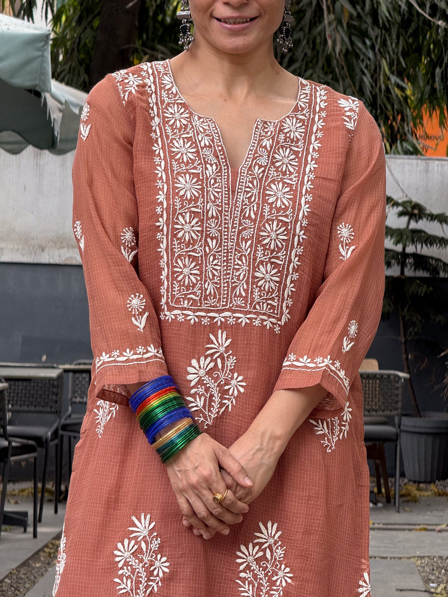 Handloom And Handembroidered Chikankari Kota Doria  Kurta