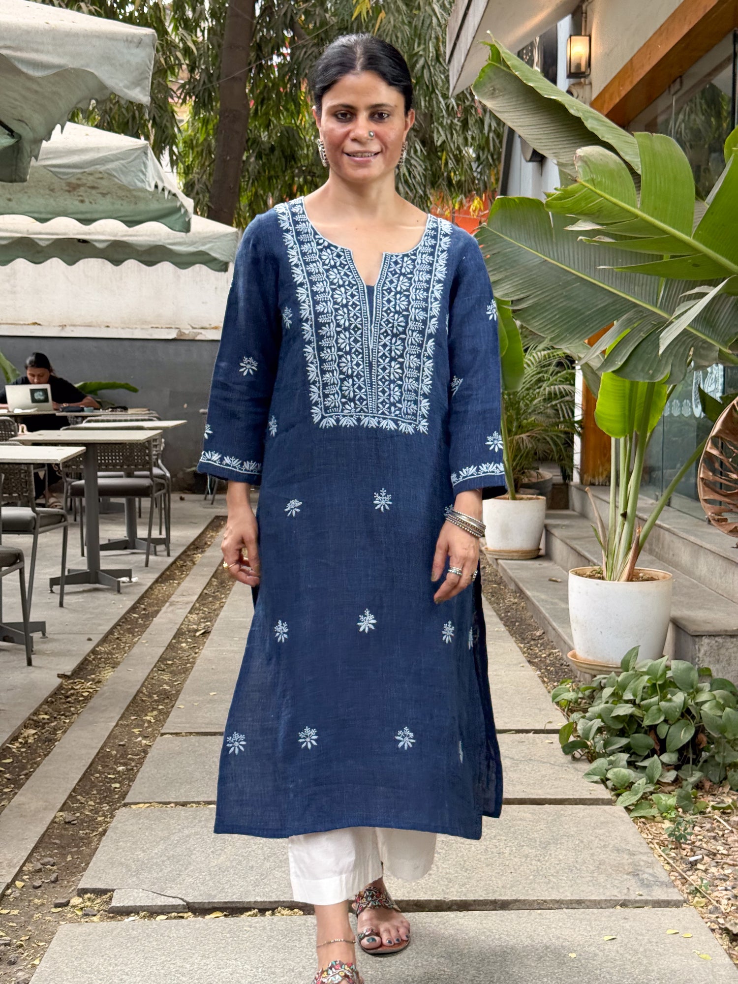 Pure Handloom Linen  Chikankari  Embroidered Kurta