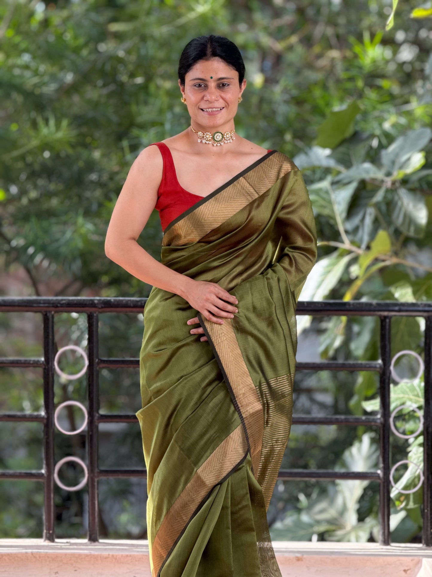 Handloom Maheshwari Resham Silk Saree .