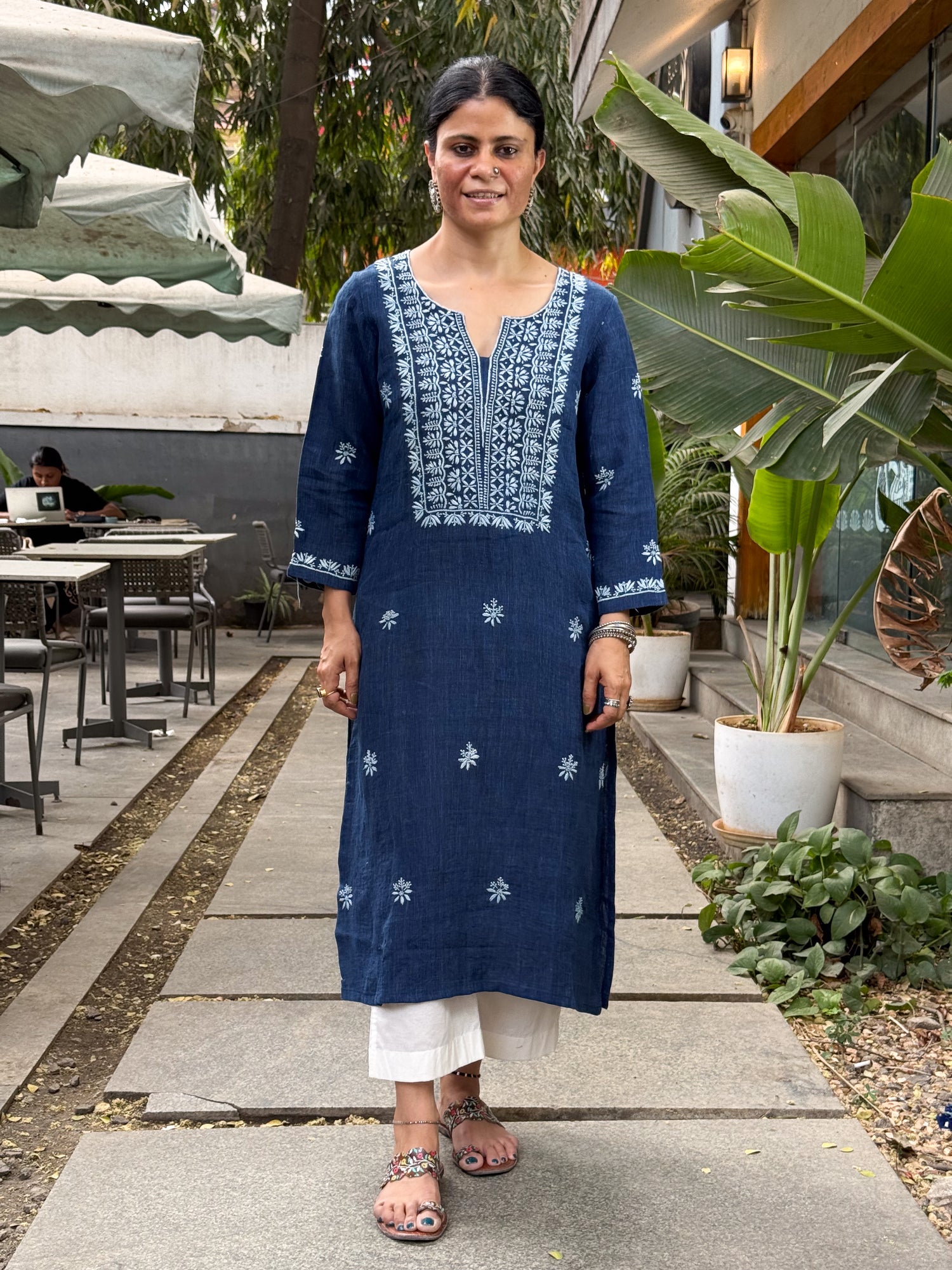 Pure Handloom Linen  Chikankari  Embroidered Kurta