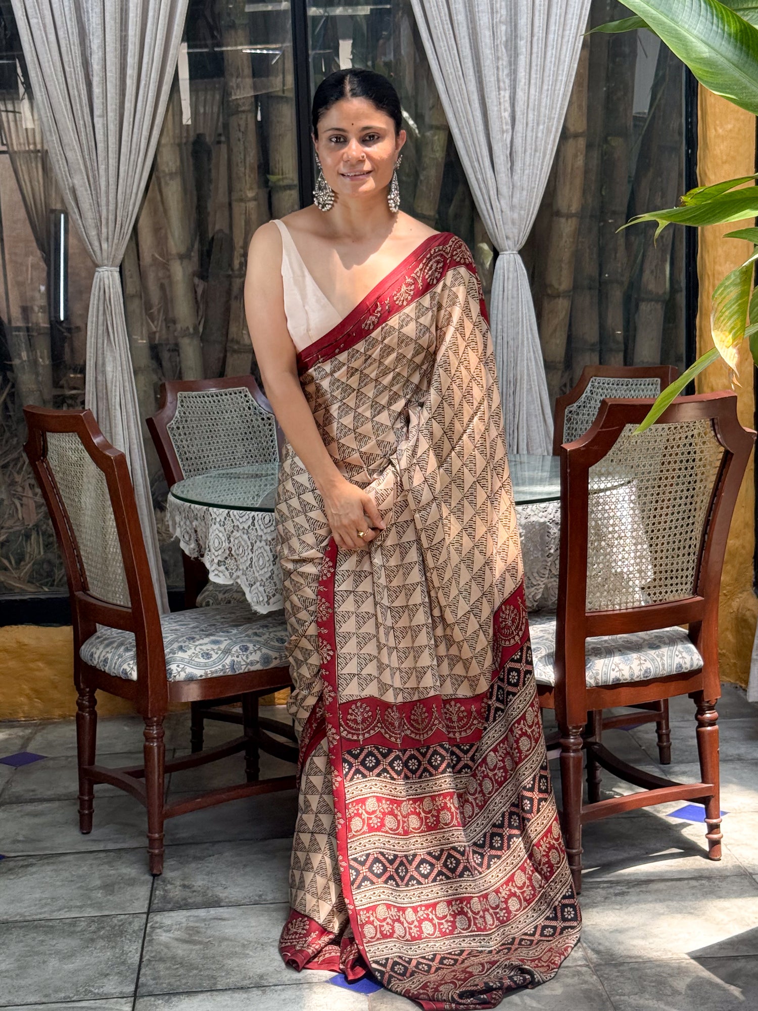 Handloom Modal Silk With Handblock Bagh Printed.