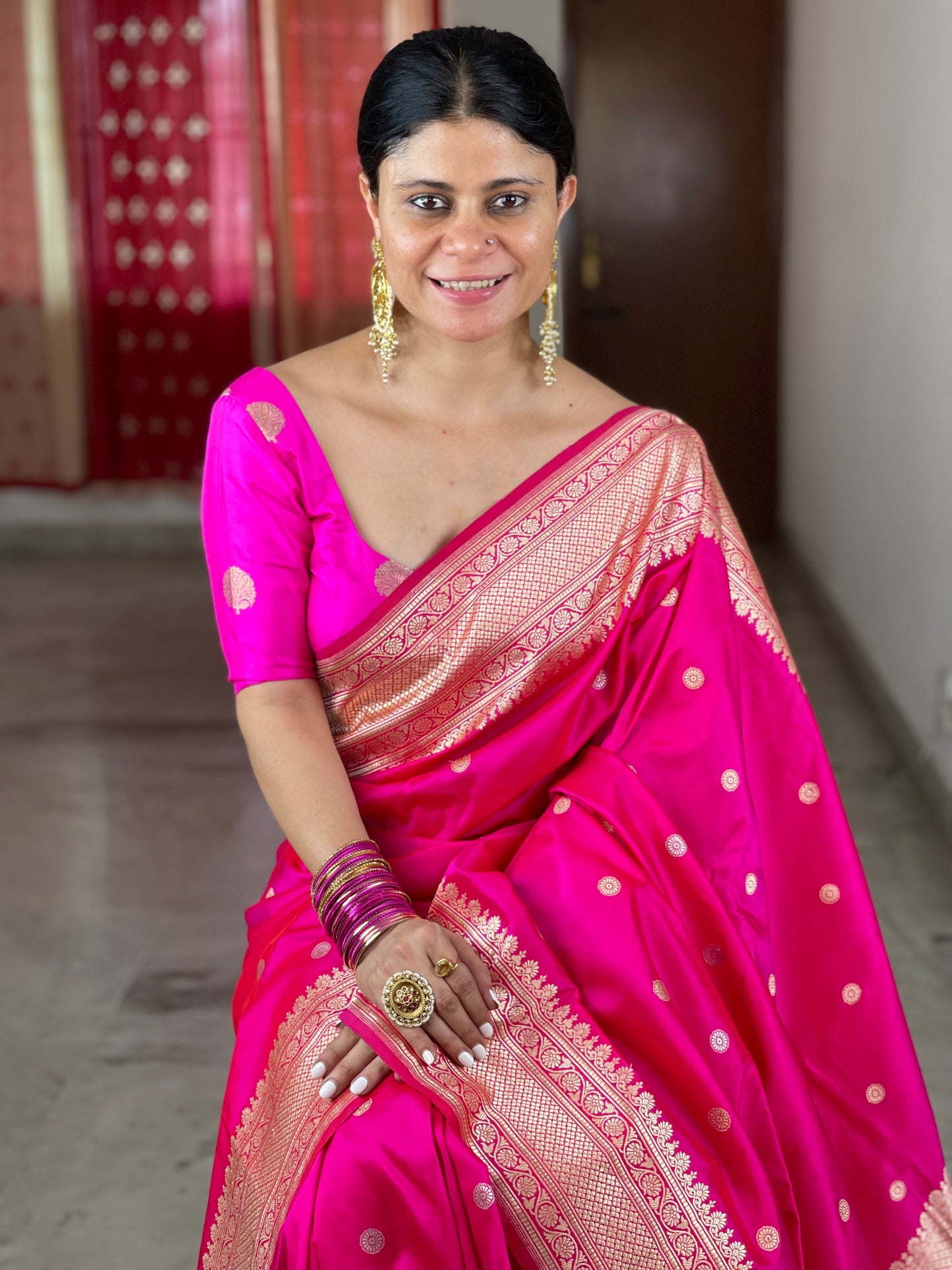 Rani Pink Colour Handwoven Banarasi Katan Silk Saree