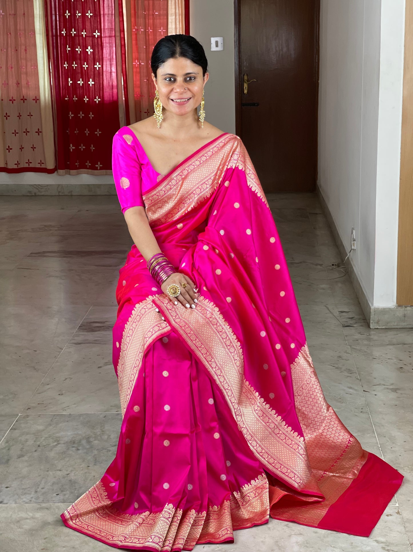 Rani Pink Colour Handwoven Banarasi Katan Silk Saree